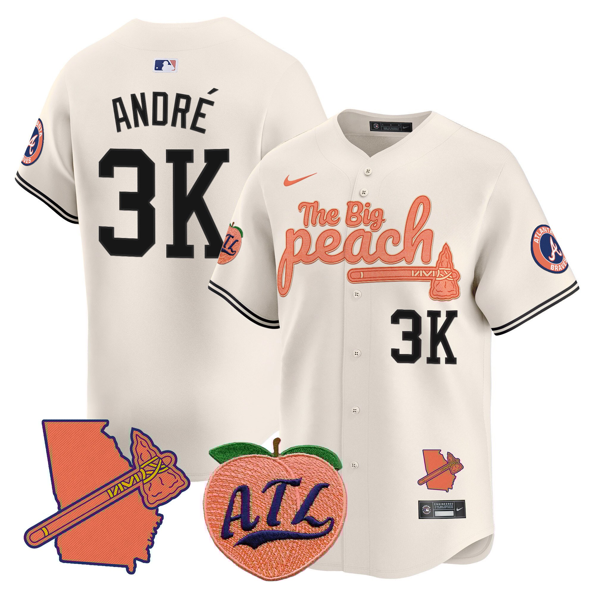 Men's AndrÃˆ Atlanta Braves The Big Peach Vapor Premier Limited Cream Jersey V2 - All Stitched