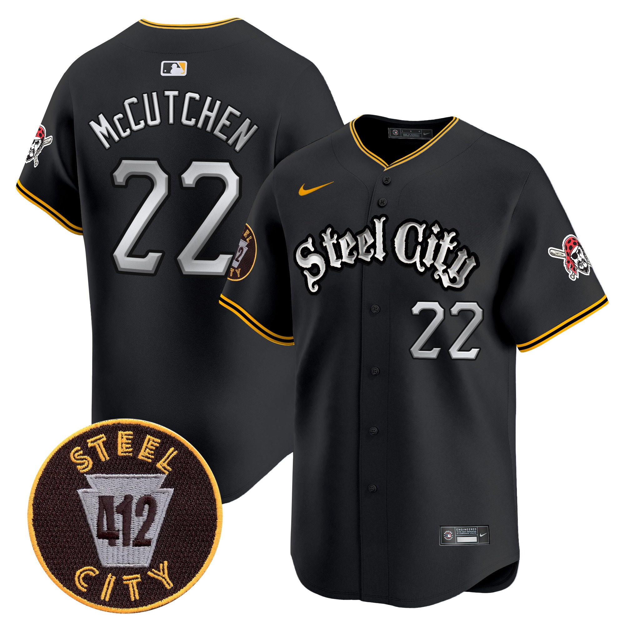 Men's Andrew McCutchen Pittsburgh Pirates 412 Patch Vapor Premier Limited Black Jersey V2 - All Stitched