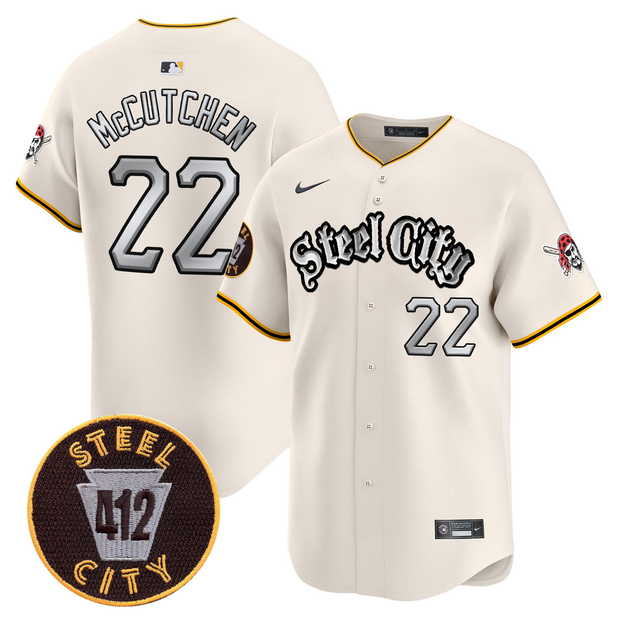 Men's Andrew McCutchen Pittsburgh Pirates 412 Patch Vapor Premier Limited Cream Jersey V2 - All Stitched