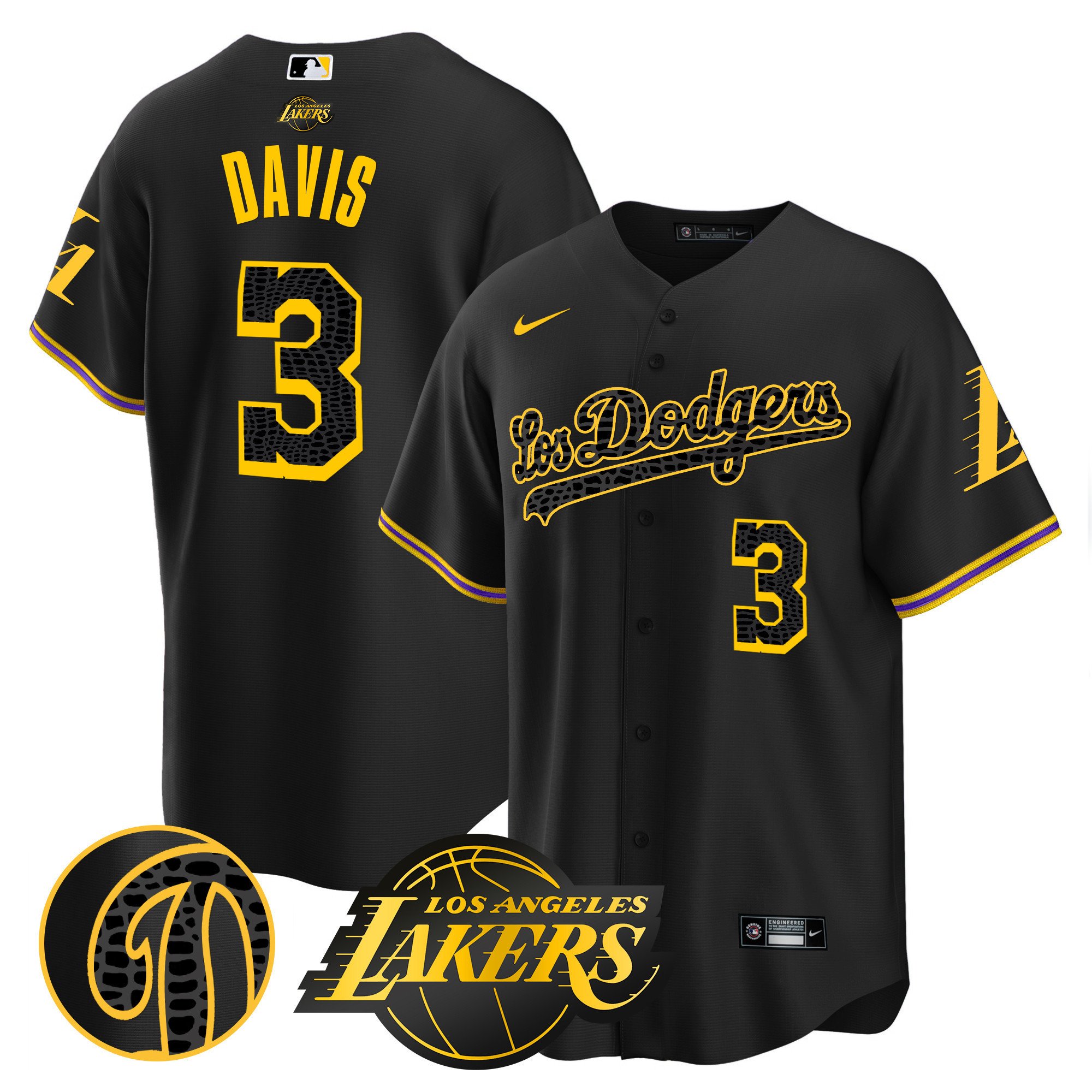 Men's Anthony Davis Los Los Angeles Dodgers Cool Base Mamba Black Jersey - All Stitched