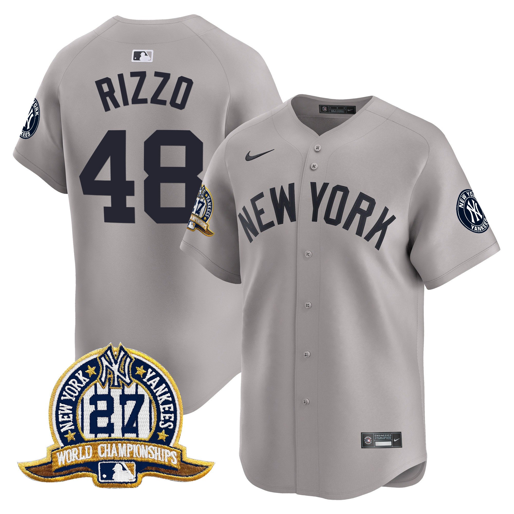 Men's Anthony Rizzo New York Yankees 27 Time Champions Patch Vapor Premier Limited Gray Jersey - All Stitched