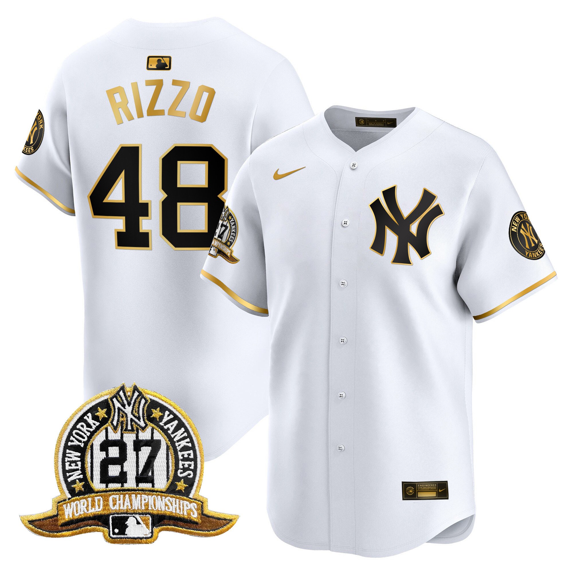 Men's Anthony Rizzo New York Yankees 27 Time Champions Patch Vapor Premier Limited White Gold Jersey - All Stitched