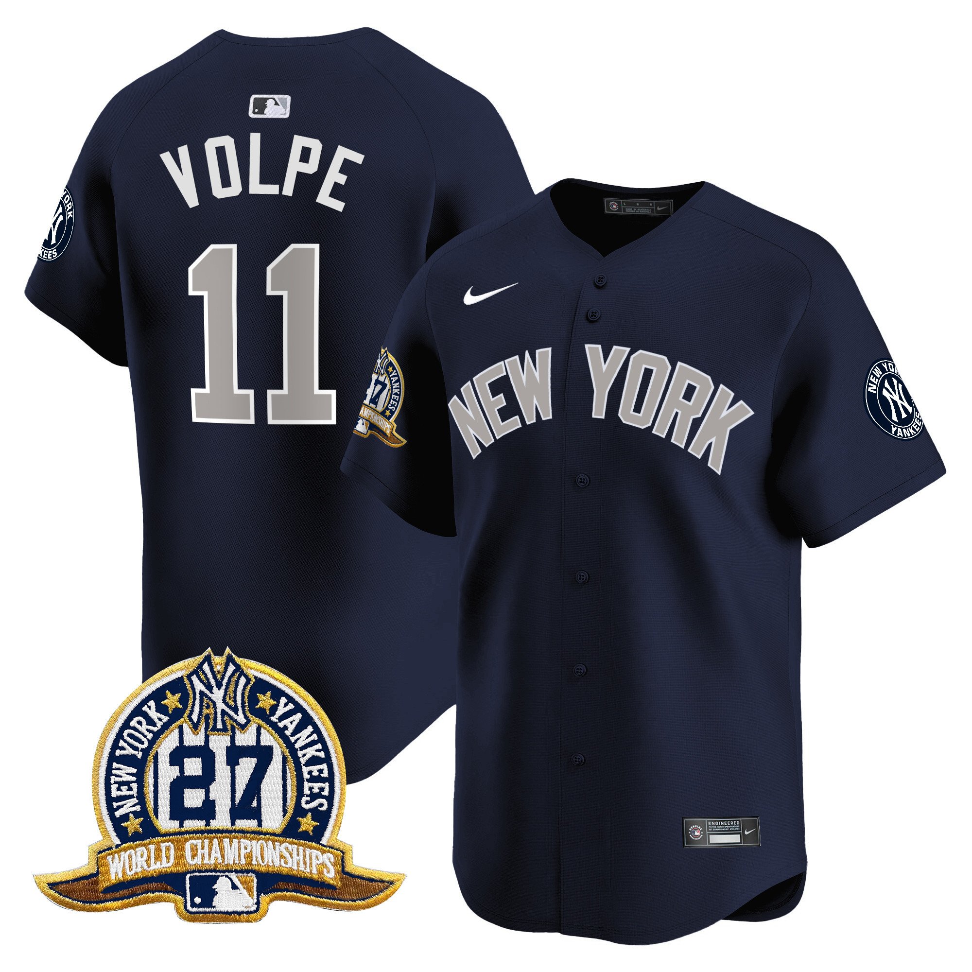 Men's Anthony Volpe New York Yankees 27 Time Champions Patch Vapor Premier Limited Alternate Jersey - All Stitched