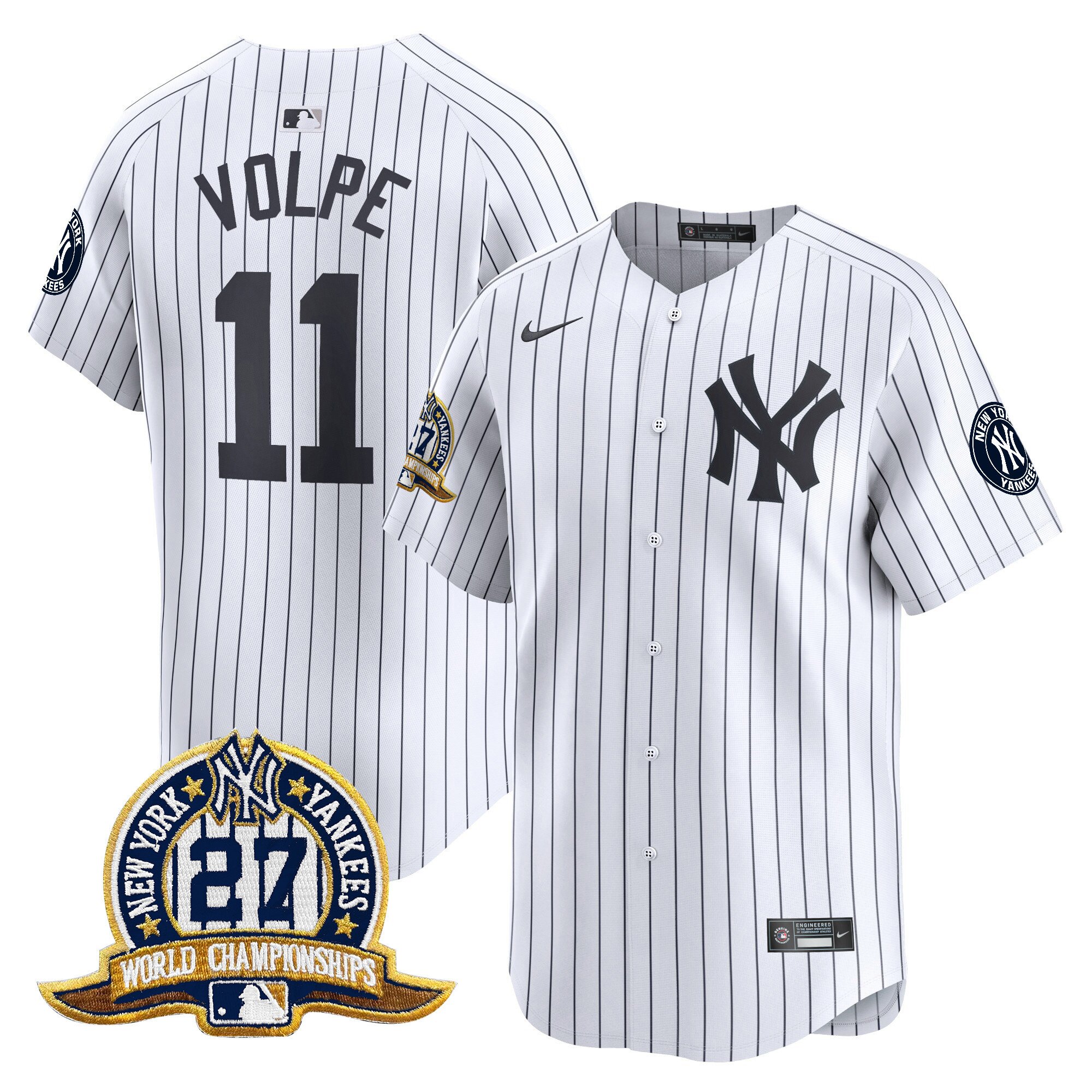 Men's Anthony Volpe New York Yankees 27 Time Champions Patch Vapor Premier Limited White Jersey - All Stitched
