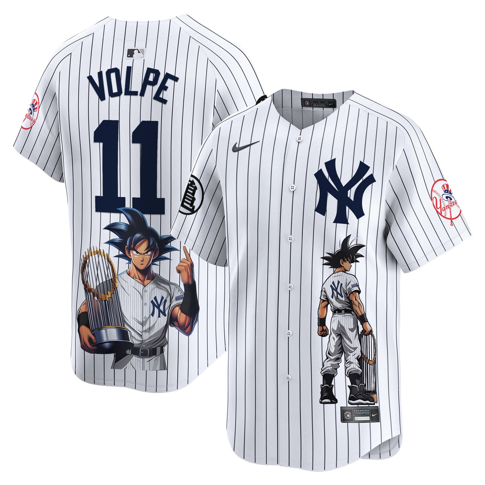 Men's Anthony Volpe New York Yankees Dragon Ball Son Goku Vapor Premier Limited Pinstripe Jersey - Printed