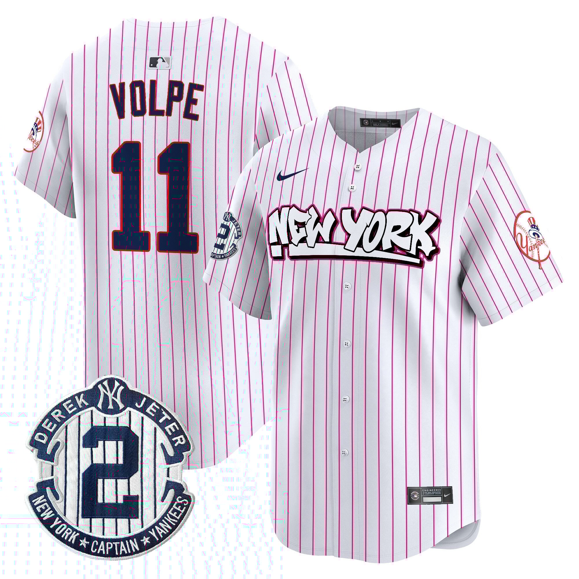 Men's Anthony Volpe New York Yankees Graffiti Vapor Premier Limited Pink Stripe Jersey V2 - All Stitched
