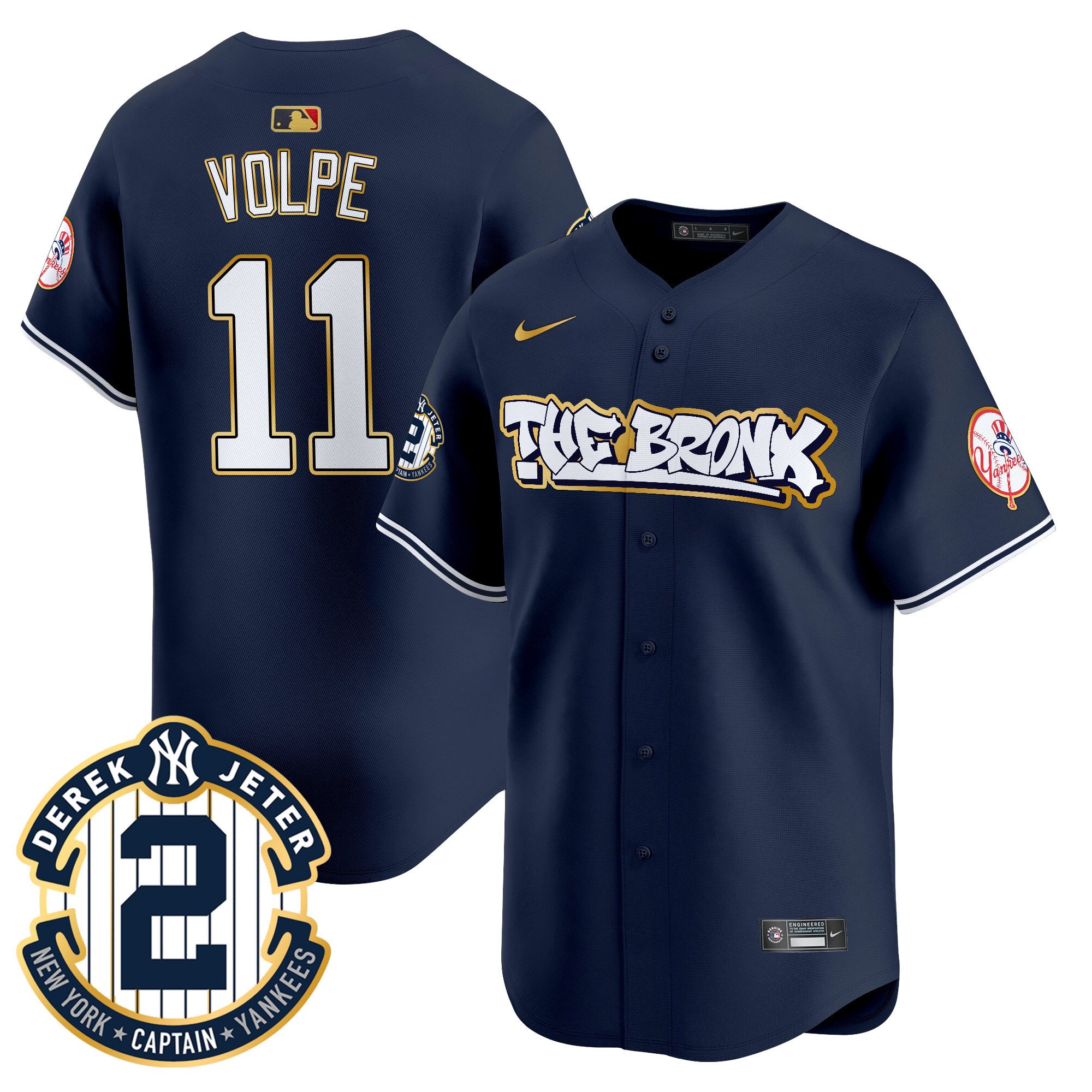 Men's Anthony Volpe New York Yankees The Bronx Graffiti Gold Trim Vapor Premier Limited Navy Jersey - All Stitched