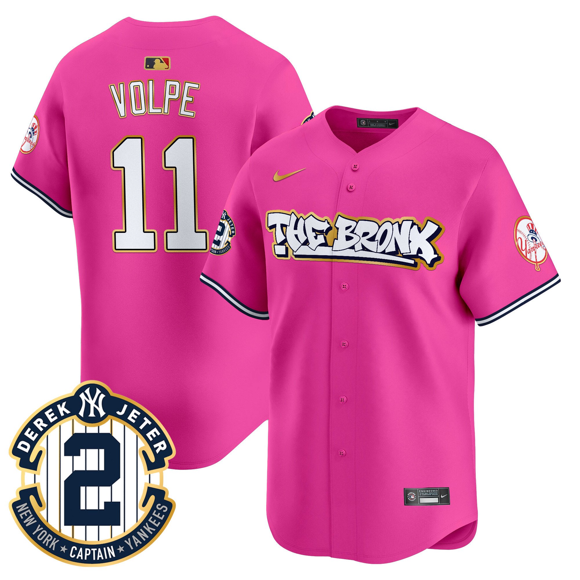 Men's Anthony Volpe New York Yankees The Bronx Graffiti Gold Trim Vapor Premier Limited Pink Jersey - All Stitched