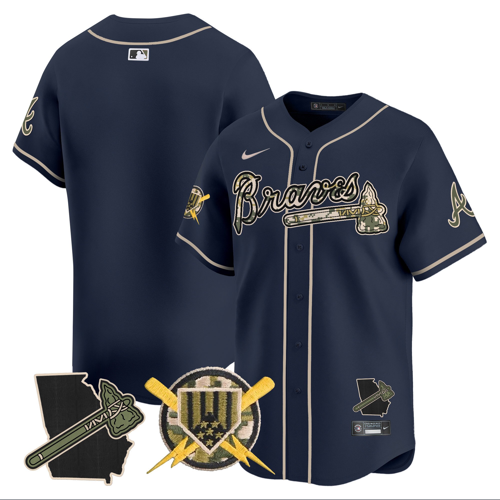 Men's Atlanta Braves Armed Forces Day Vapor Premier Limited Navy Jersey - All Stitched