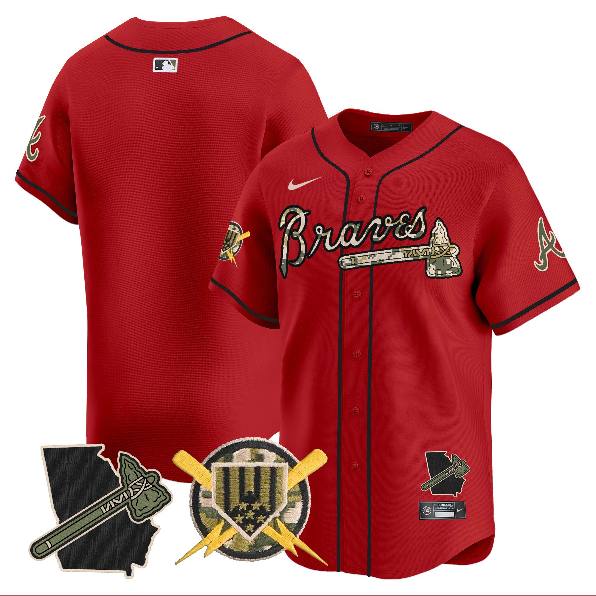 Men's Atlanta Braves Armed Forces Day Vapor Premier Limited Red Jersey - All Stitched