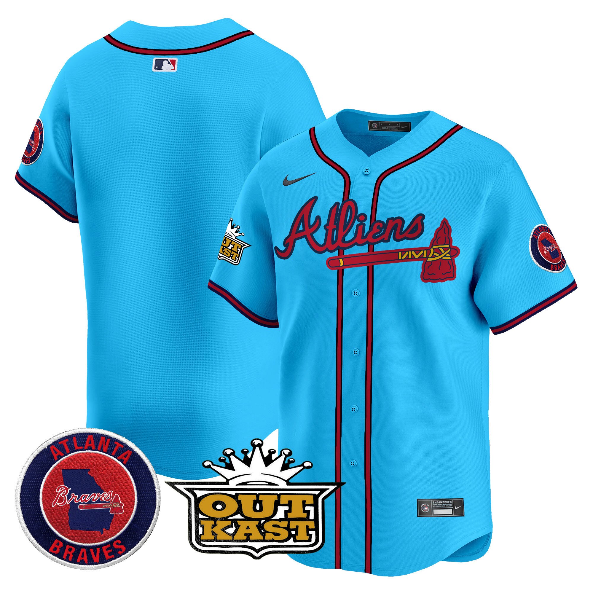 Men's Atlanta Braves Atliens Vapor Premier Limited Light Blue Jersey V4 - All Stitched