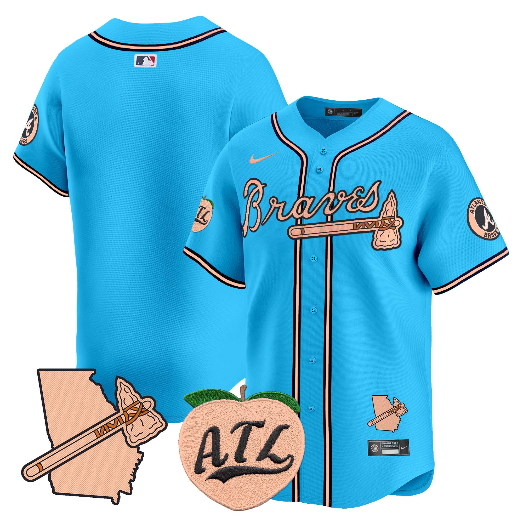 Men's Atlanta Braves Peach Vapor Premier Limited Light Blue Jersey - All Stitched