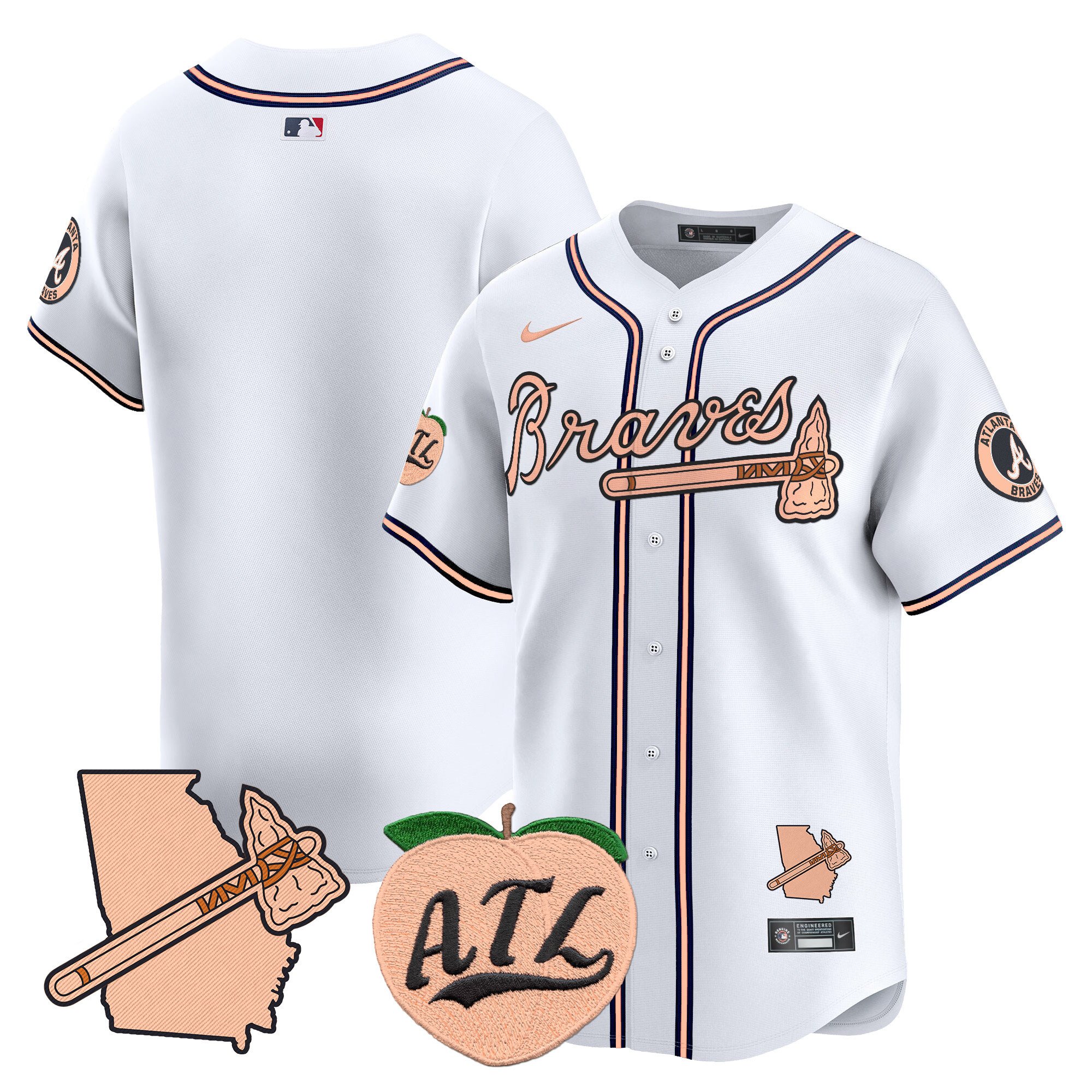 Men's Atlanta Braves Peach Vapor Premier Limited White Jersey - All Stitched