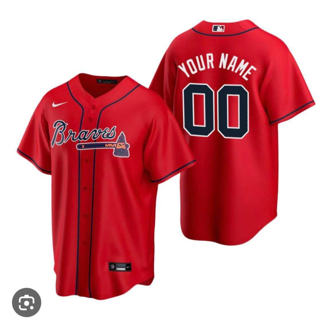 MEN'S ATLANTA BRAVES RED CUSTOM JERSEY - ALL STITCHED