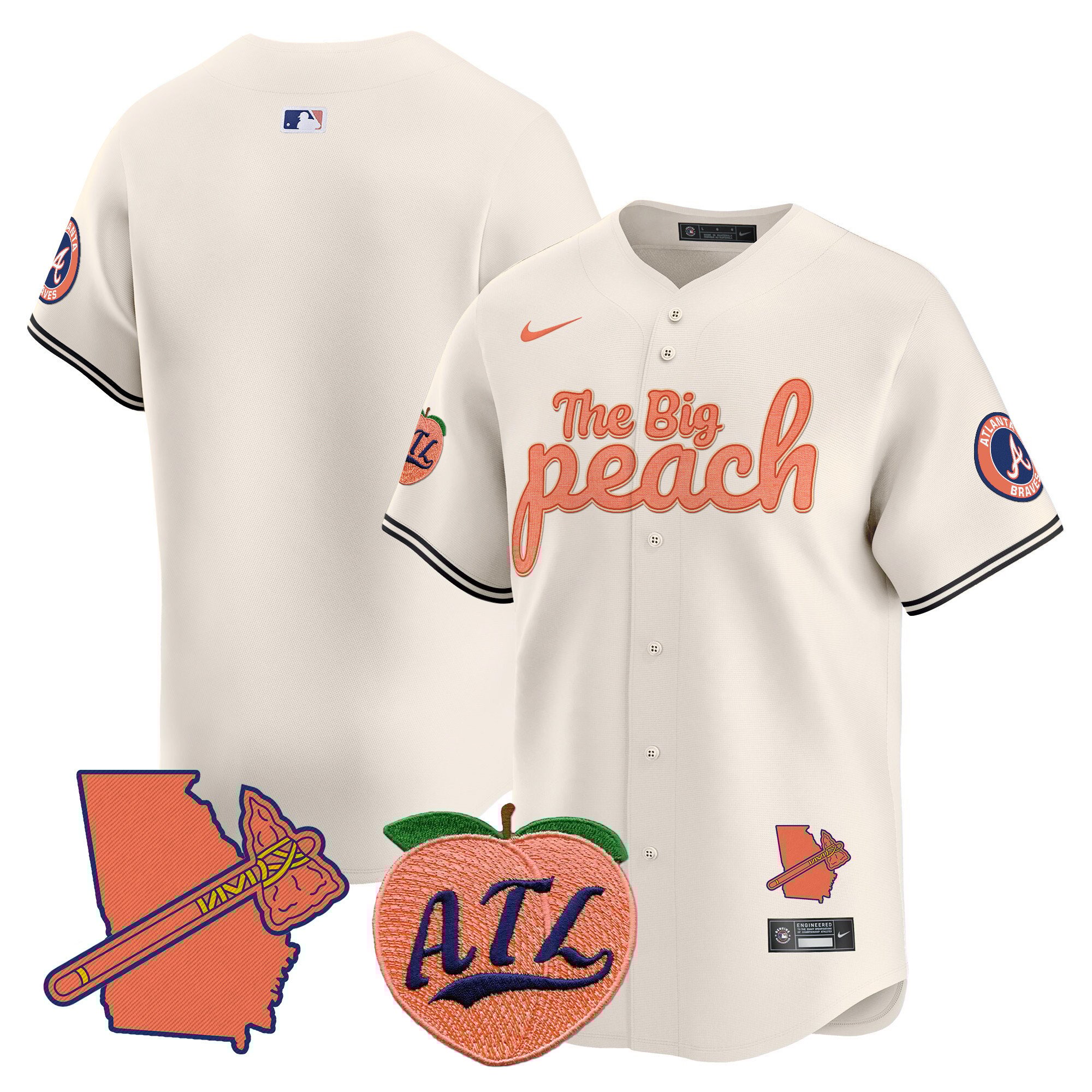 Men's Atlanta Braves The Big Peach Vapor Premier Limited Cream Jersey - All Stitched