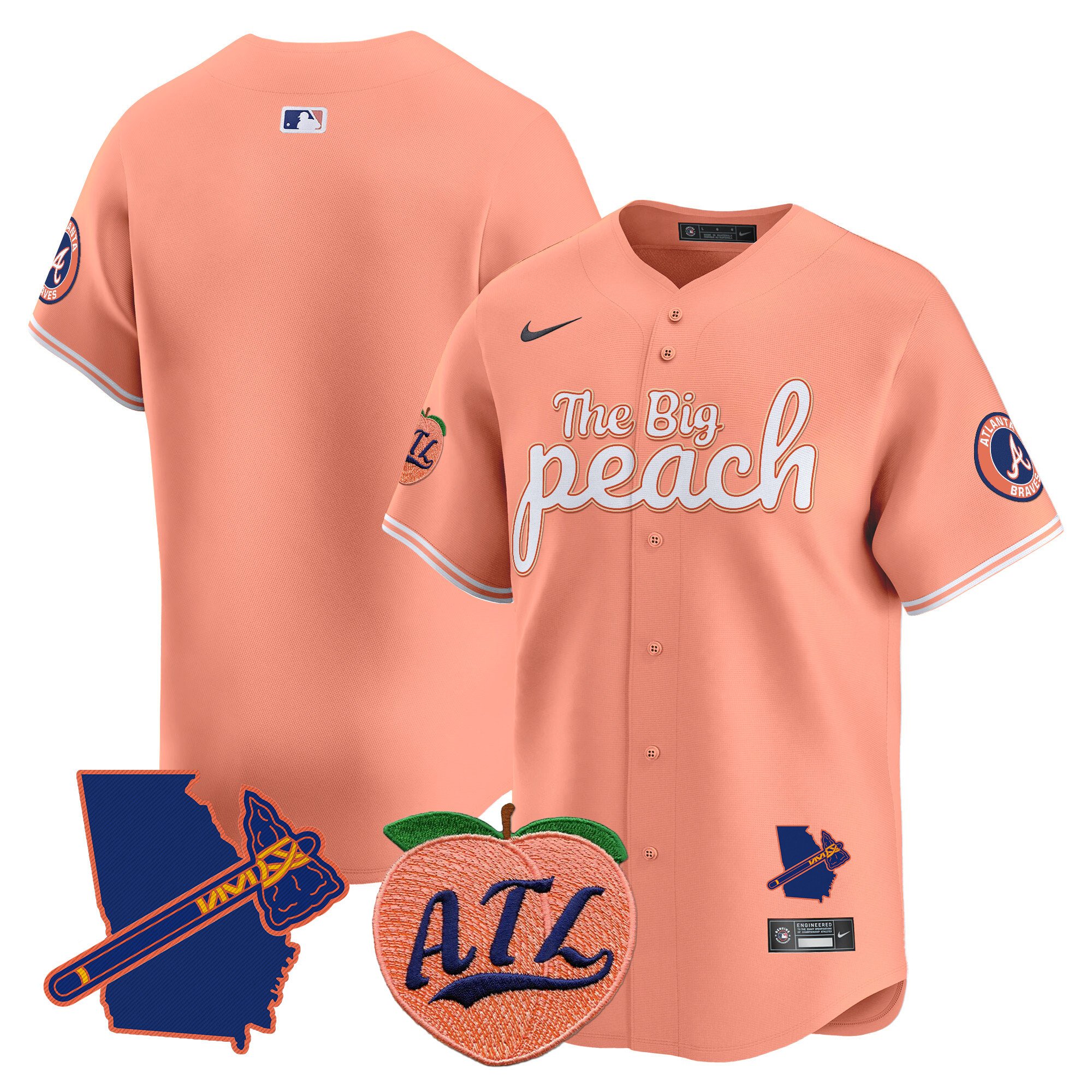 Men's Atlanta Braves The Big Peach Vapor Premier Limited Peach Jersey - All Stitched