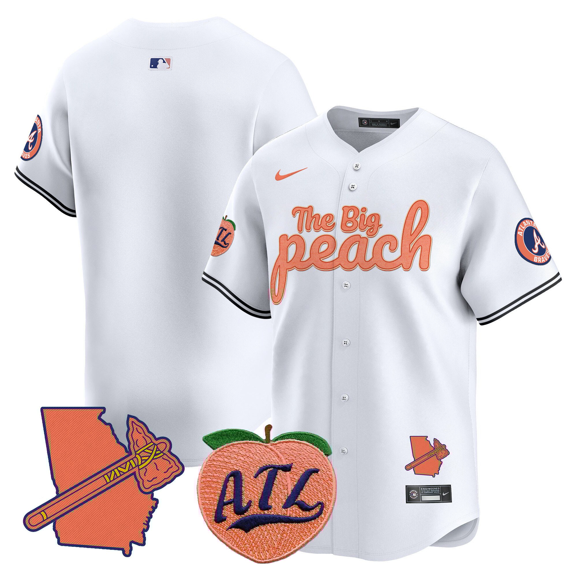 Men's Atlanta Braves The Big Peach Vapor Premier Limited White Jersey - All Stitched