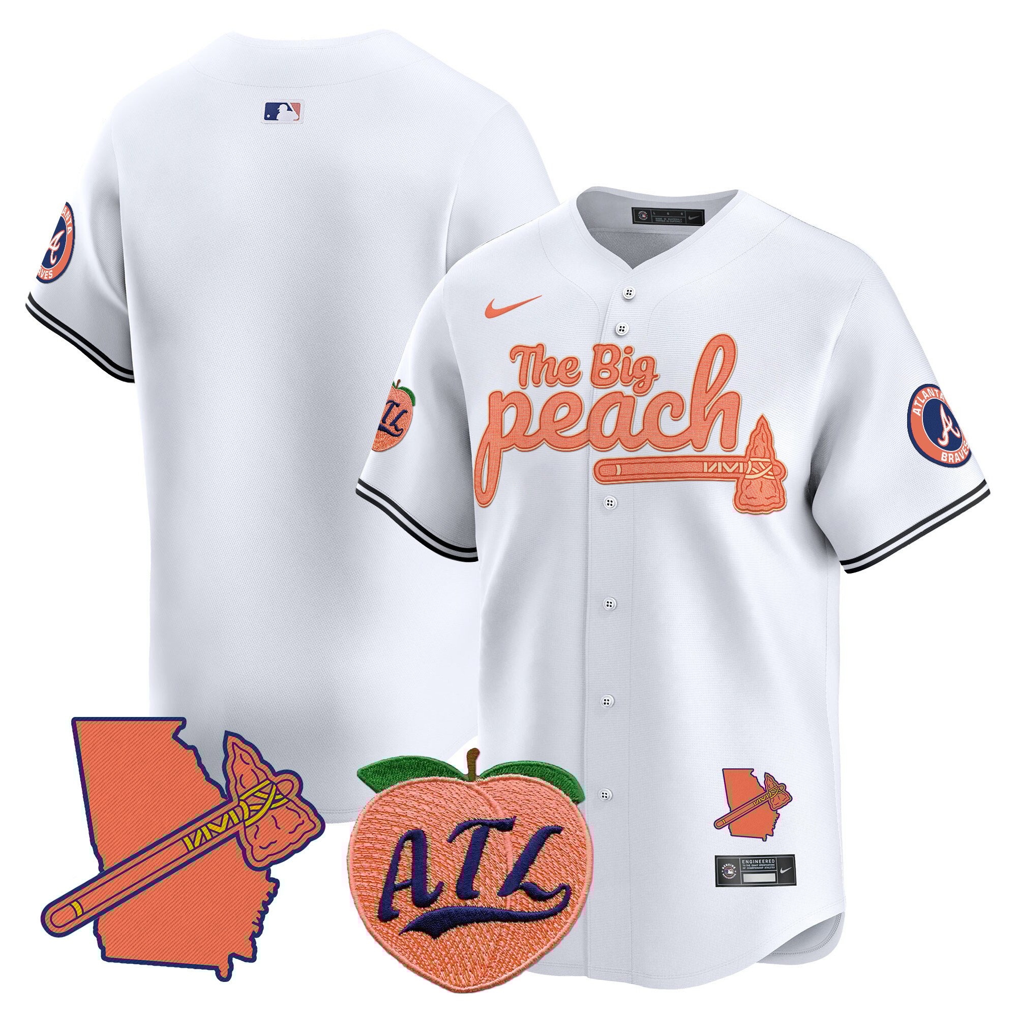 Men's Atlanta Braves The Big Peach Vapor Premier Limited White Jersey V2 - All Stitched