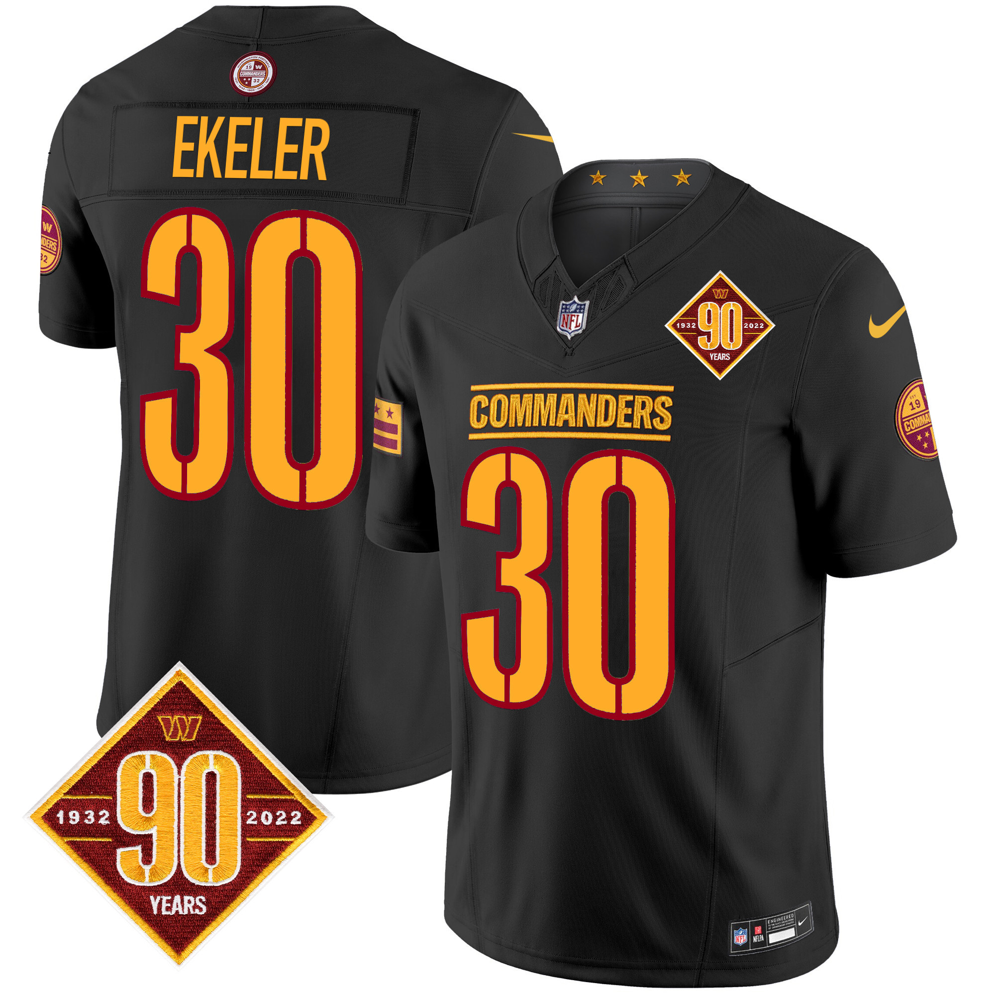 Men's Austin Ekeler Washington Commanders 90th Anniversary Patch Vapor Limited Black Jersey - All Stitched