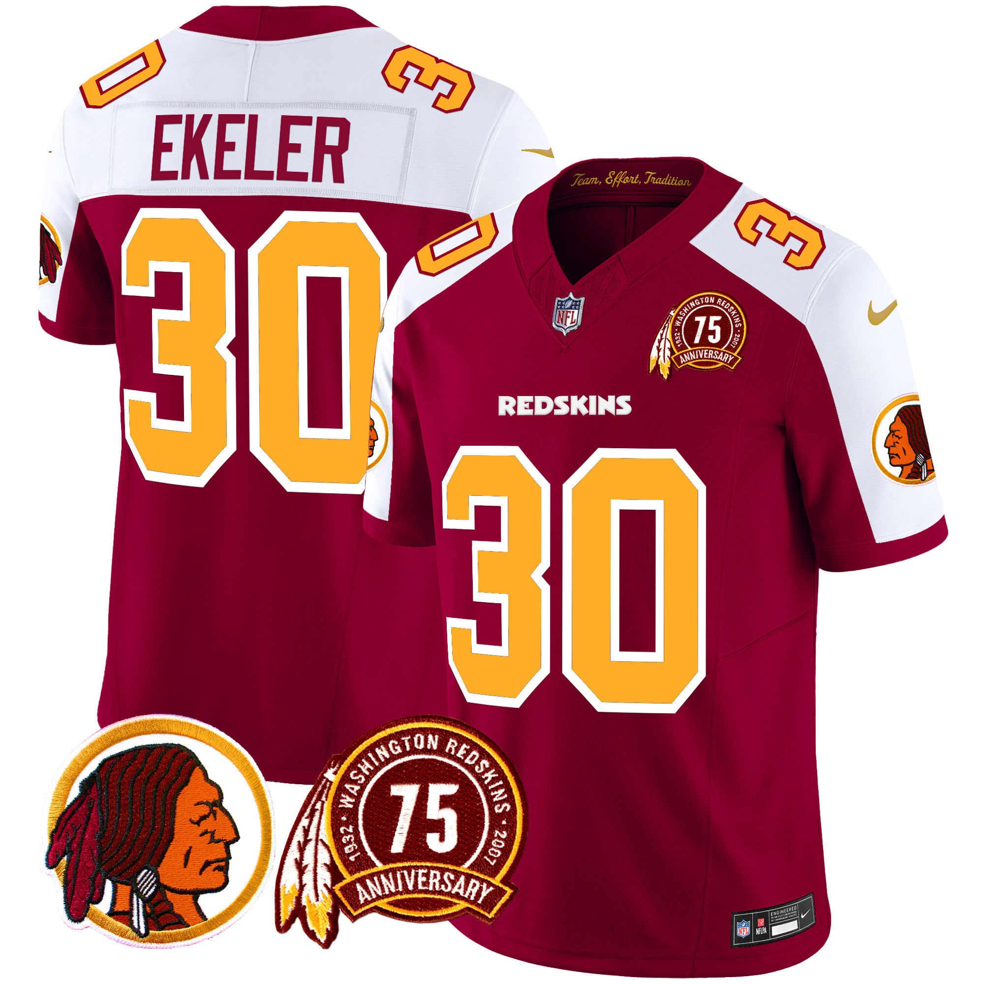 Men's Austin Ekeler Washington Redskins 75th Patch Throwback Vapor Limited Burgundy Alternate Jersey - All Stitched