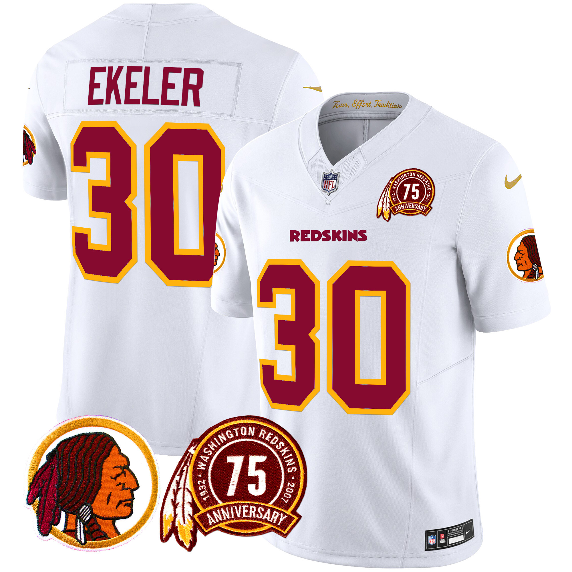 Men's Austin Ekeler Washington Redskins 75th Patch Throwback Vapor Limited White Jersey - All Stitched