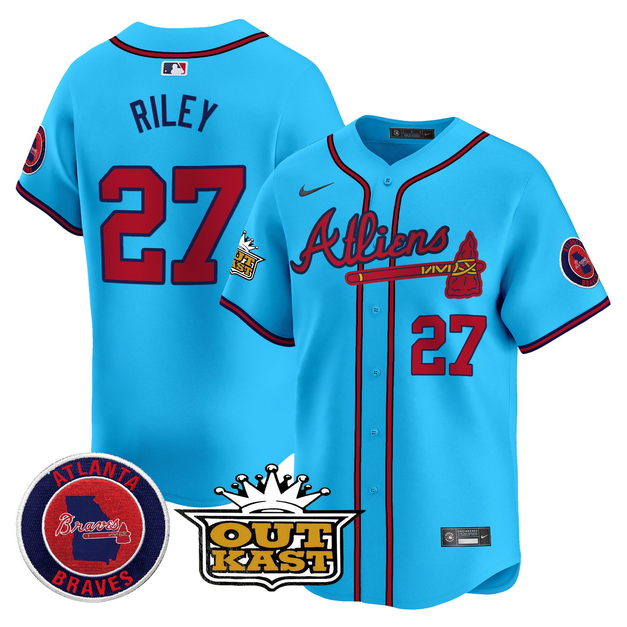 Men's Austin Riley Atlanta Braves Atliens Vapor Premier Limited Light Blue Jersey V4 - All Stitched