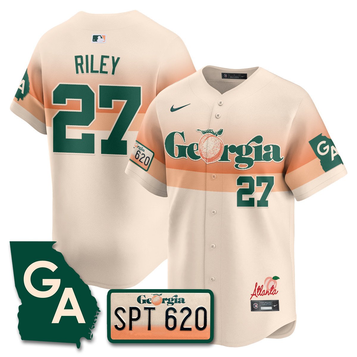 Men's Austin Riley Atlanta Braves Peach Plates - Georgia Peaches Vapor Premier Limited Cream Jersey - Printed