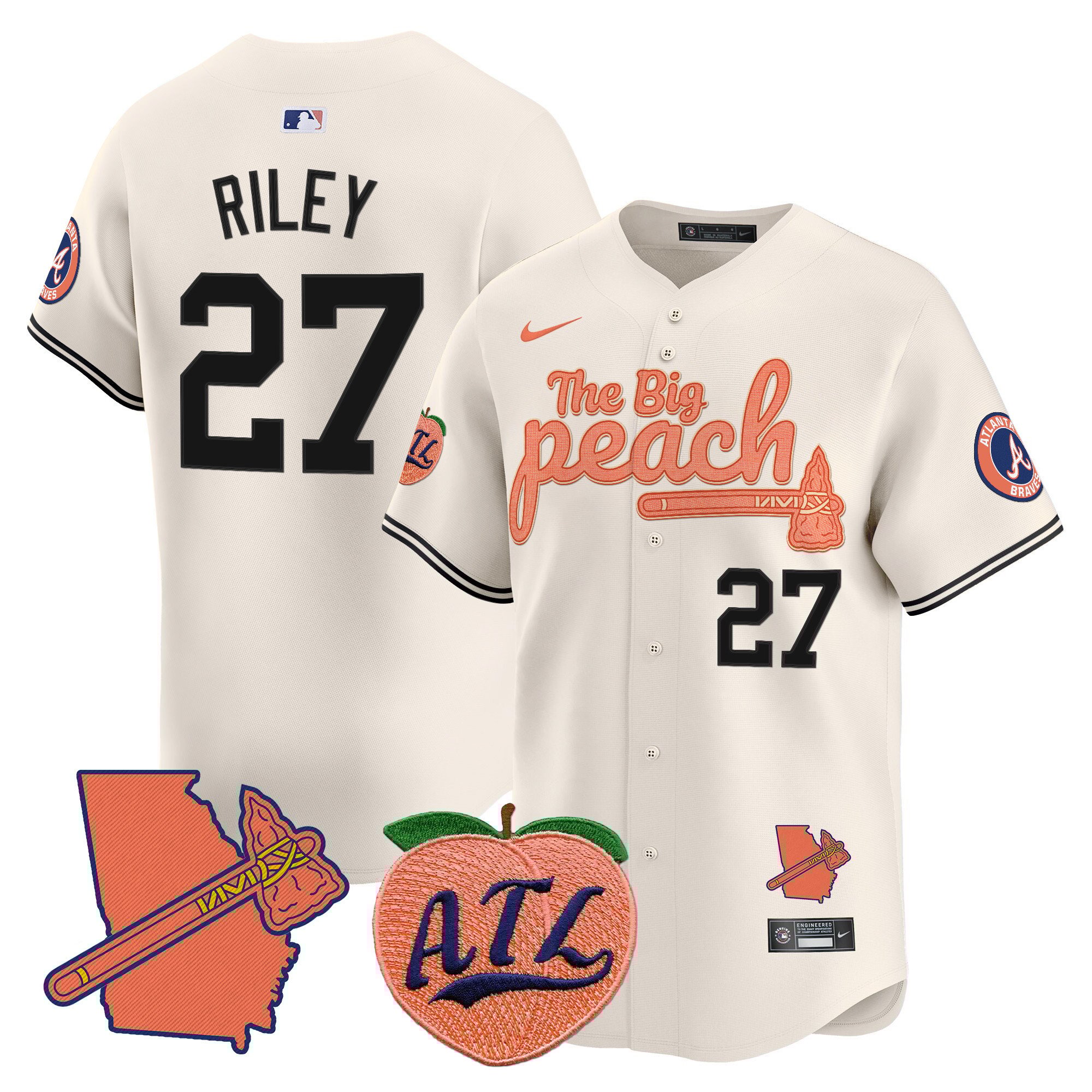 Men's Austin Riley Atlanta Braves The Big Peach Vapor Premier Limited Cream Jersey V2 - All Stitched