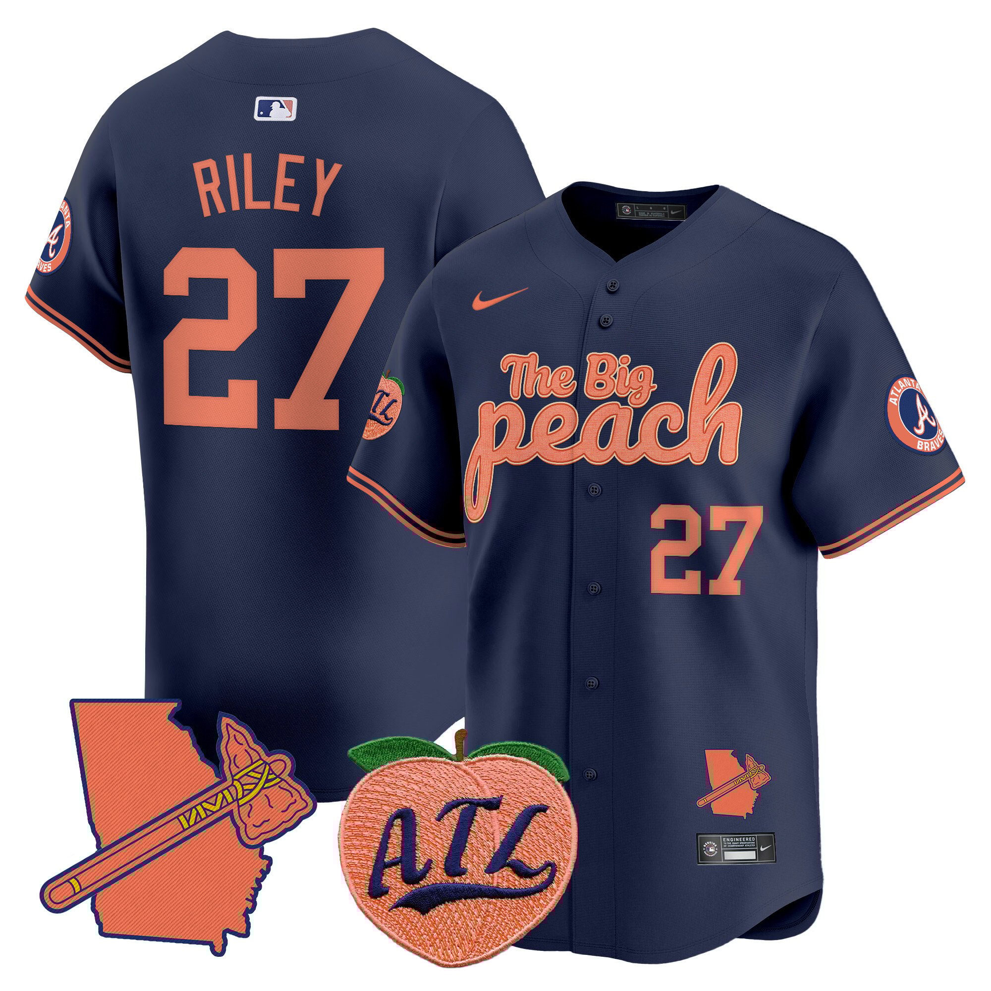Men's Austin Riley Atlanta Braves The Big Peach Vapor Premier Limited Navy Jersey - All Stitched