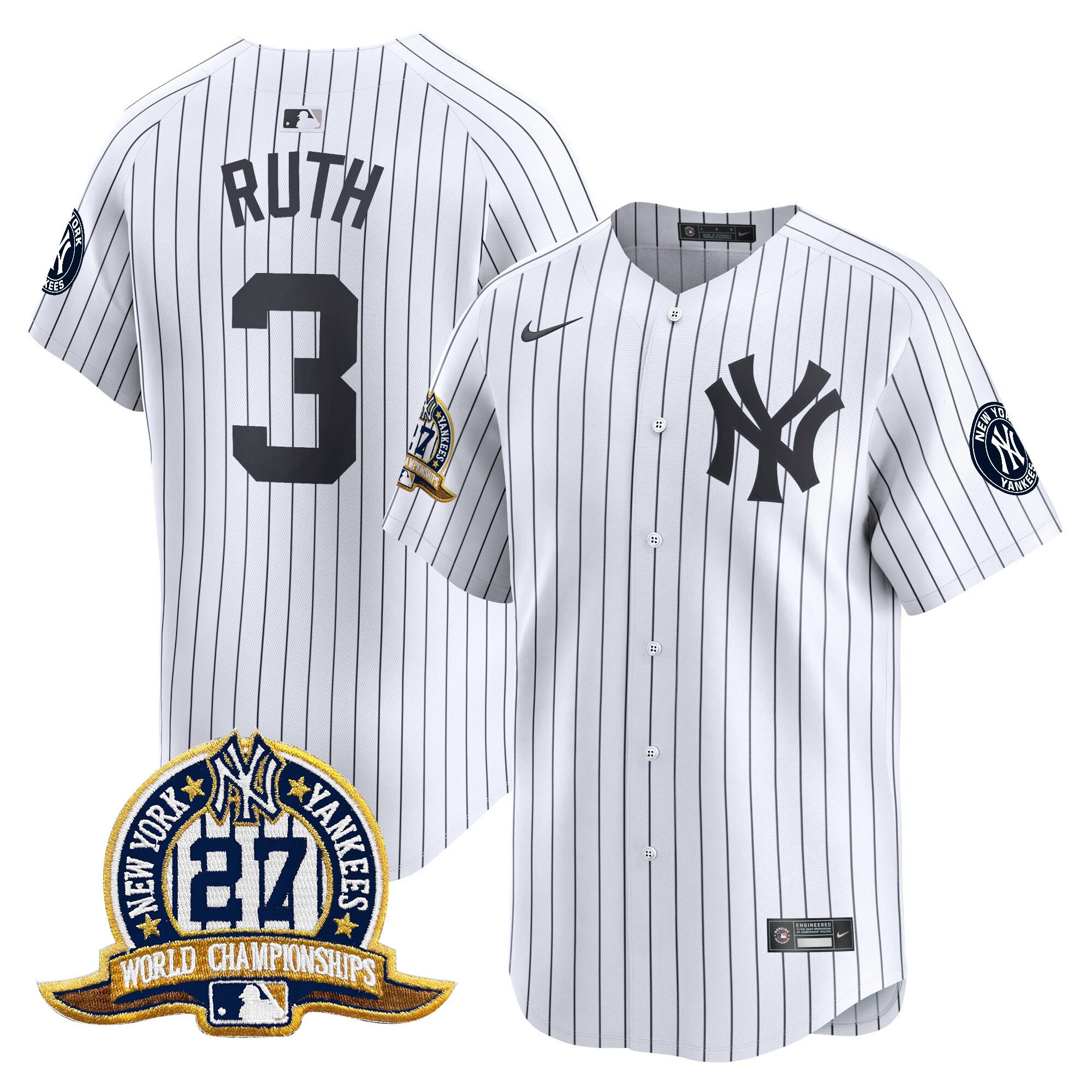 Men's Babe Ruth New York Yankees 27 Time Champions Patch Vapor Premier Limited White Jersey - All Stitched