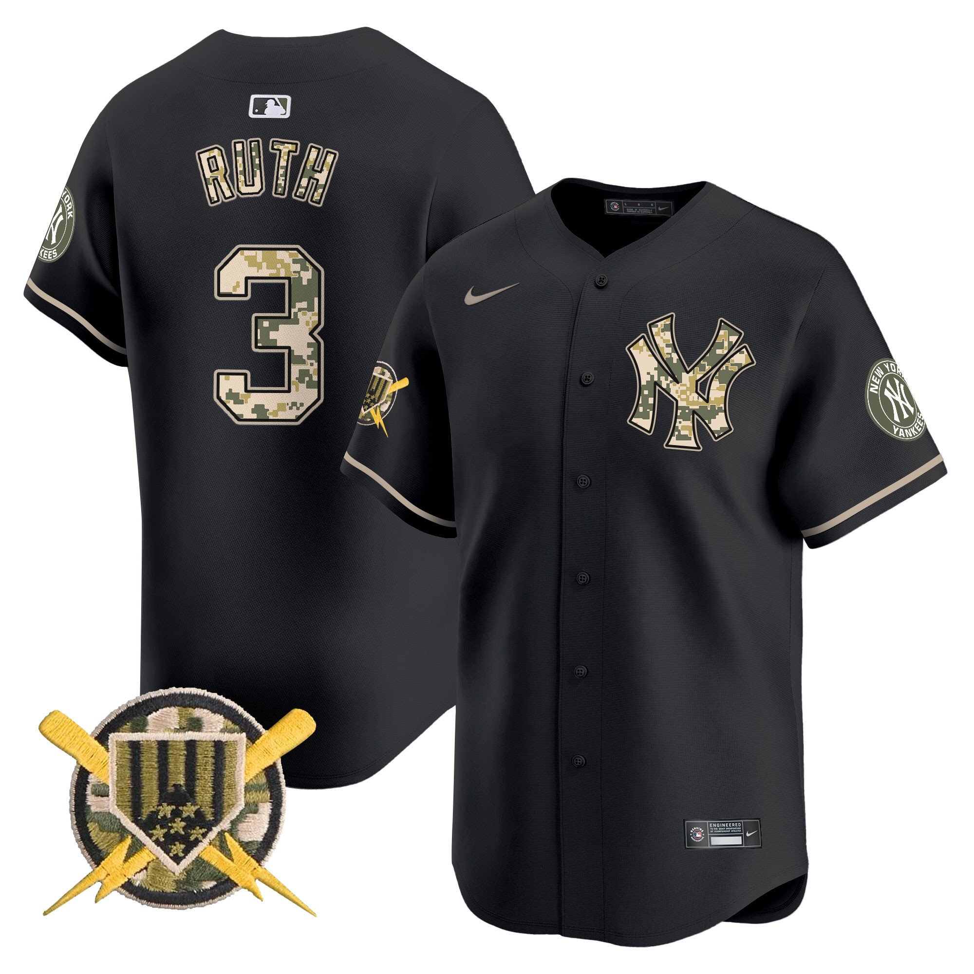 Men's Babe Ruth New York Yankees Armed Forces Day Vapor Premier Limited Black Jersey - All Stitched