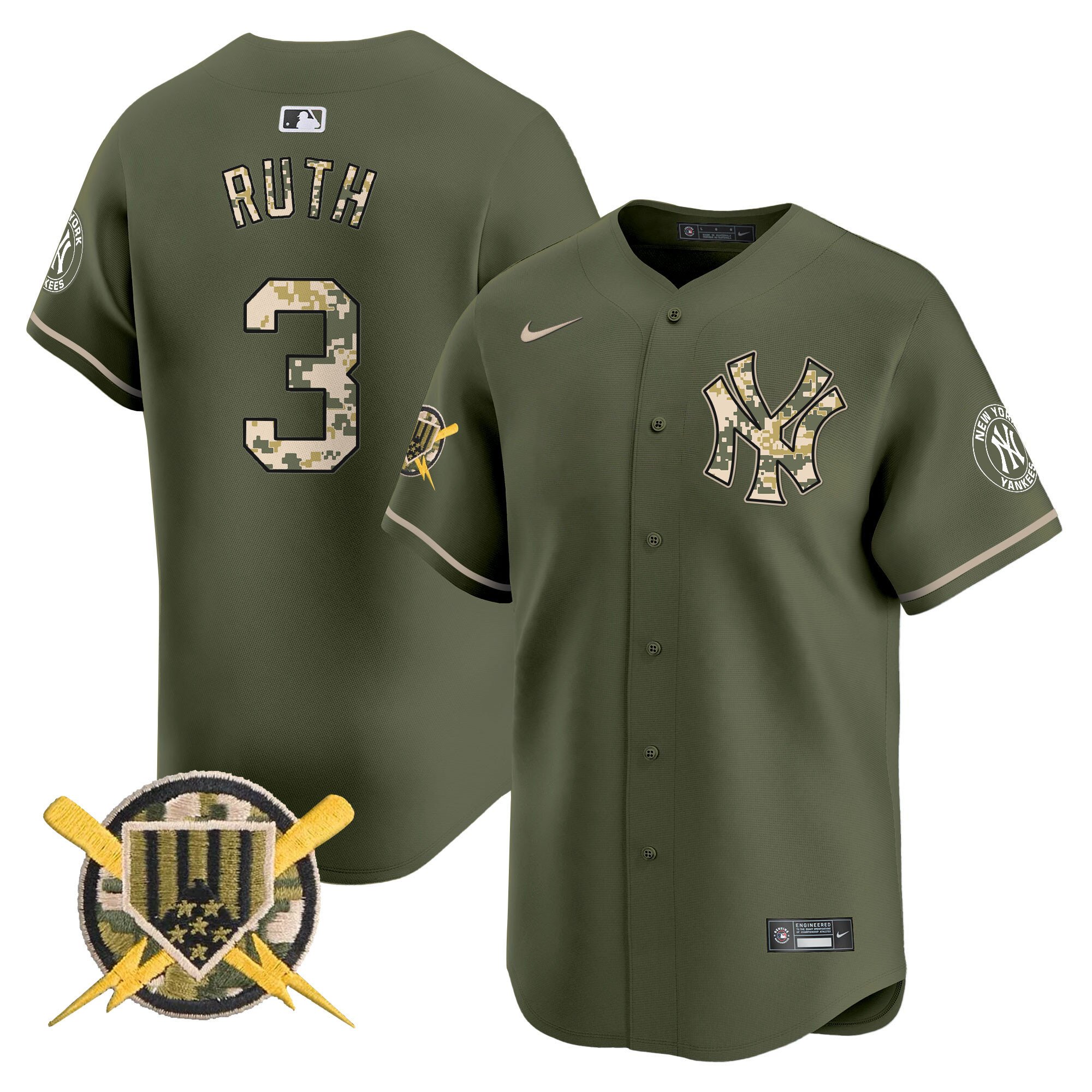 Men's Babe Ruth New York Yankees Armed Forces Day Vapor Premier Limited Green Jersey - All Stitched