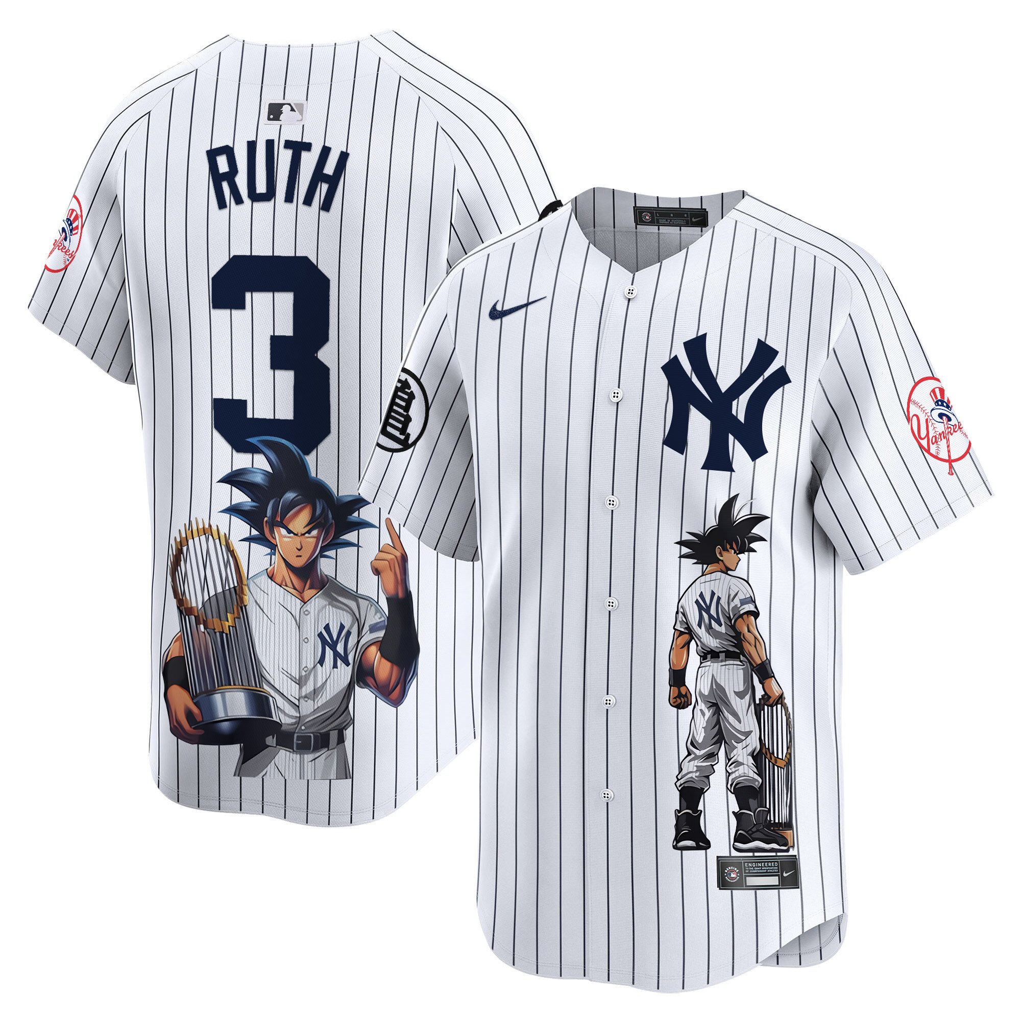 Men's Babe Ruth New York Yankees Dragon Ball Son Goku Vapor Premier Limited Pinstripe Jersey - Printed