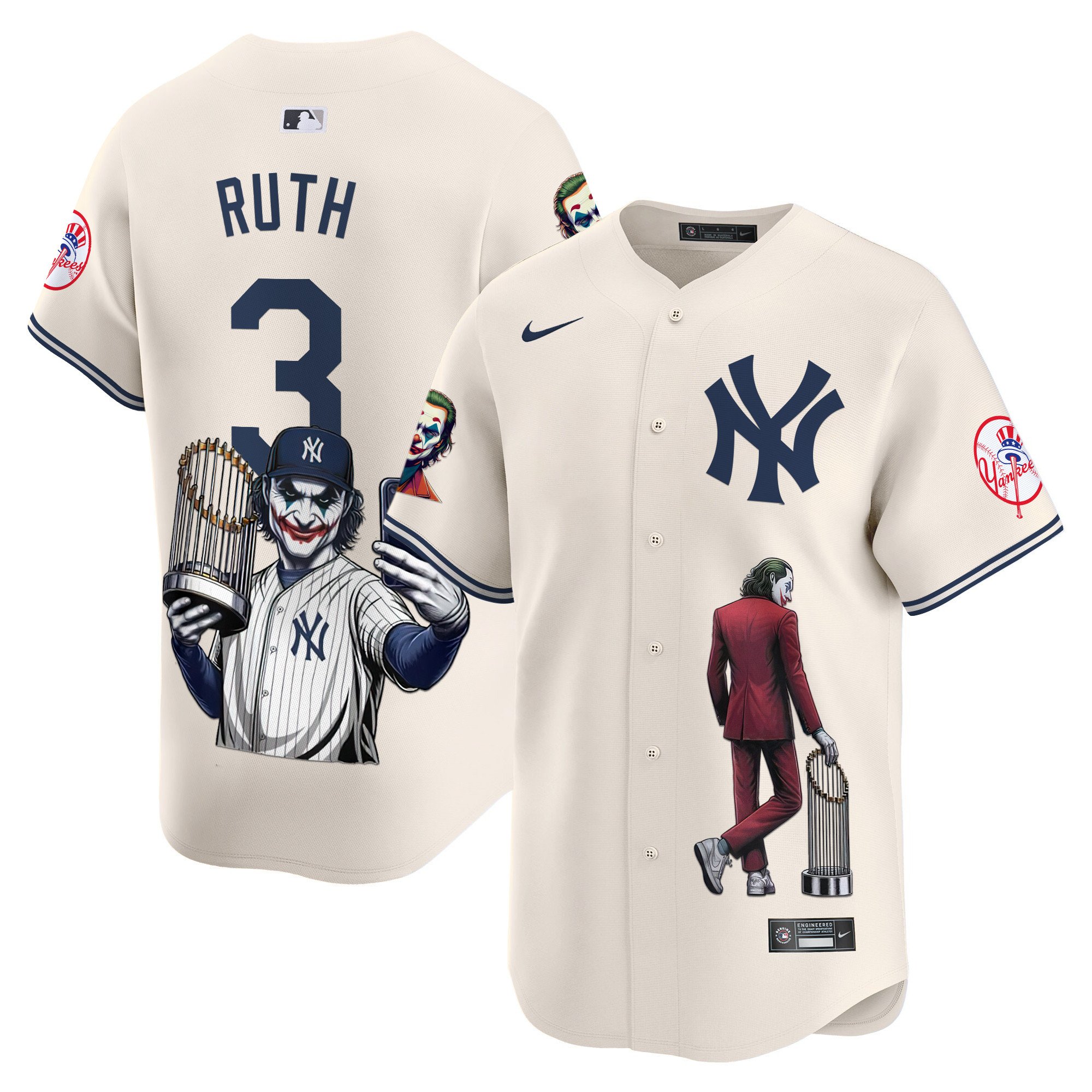 Men's Babe Ruth New York Yankees Joker Vapor Premier Limited Cream Jersey - Printed