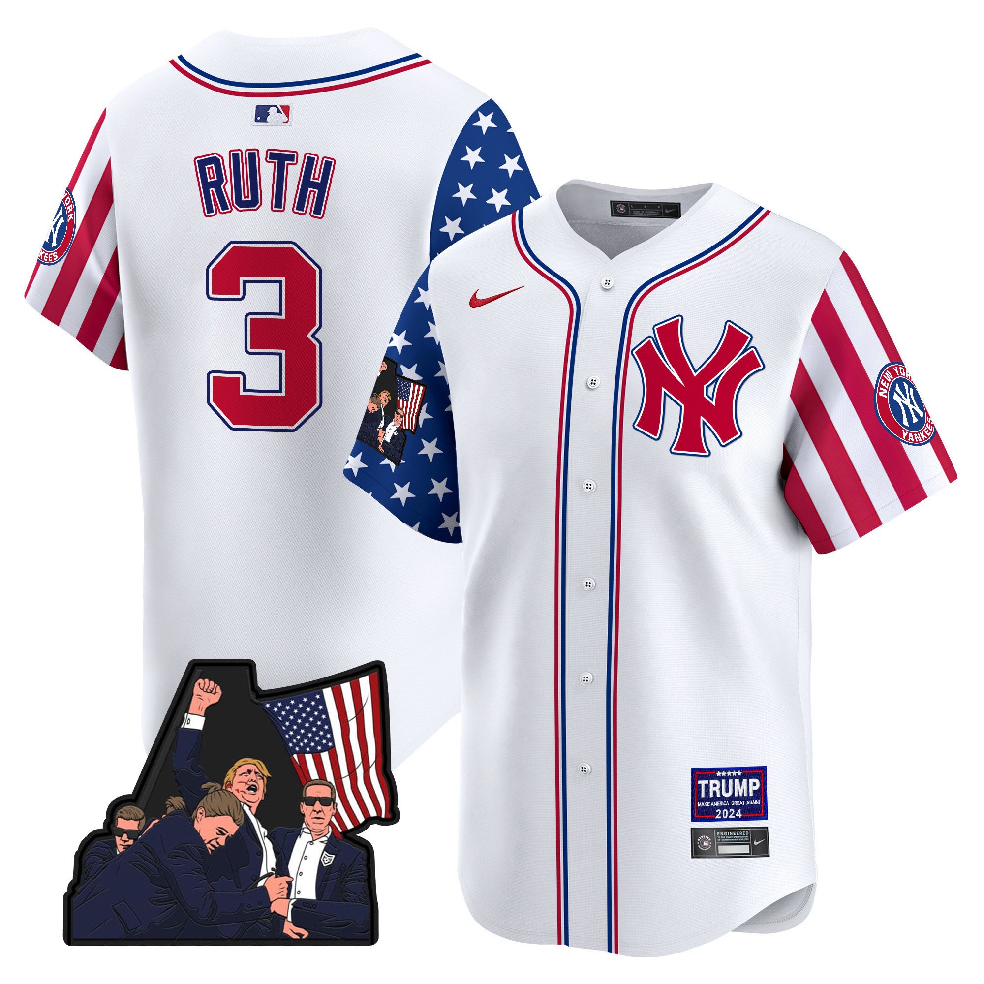 Men's Babe Ruth New York Yankees Make American Great Again Vapor Premier Limited White Jersey - All Stitched