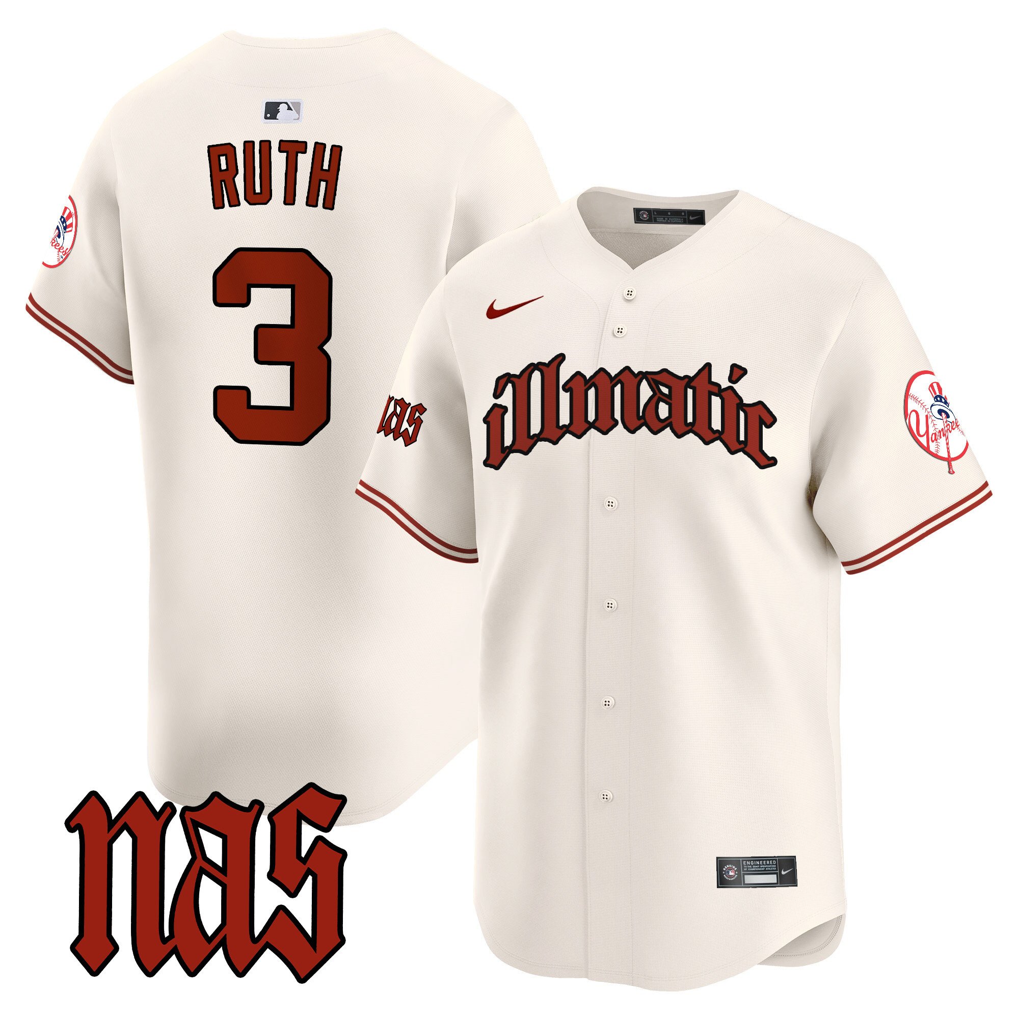 Men's Babe Ruth New York Yankees Nas Illmatic Vapor Premier Limited Cream Jersey - All Stitched