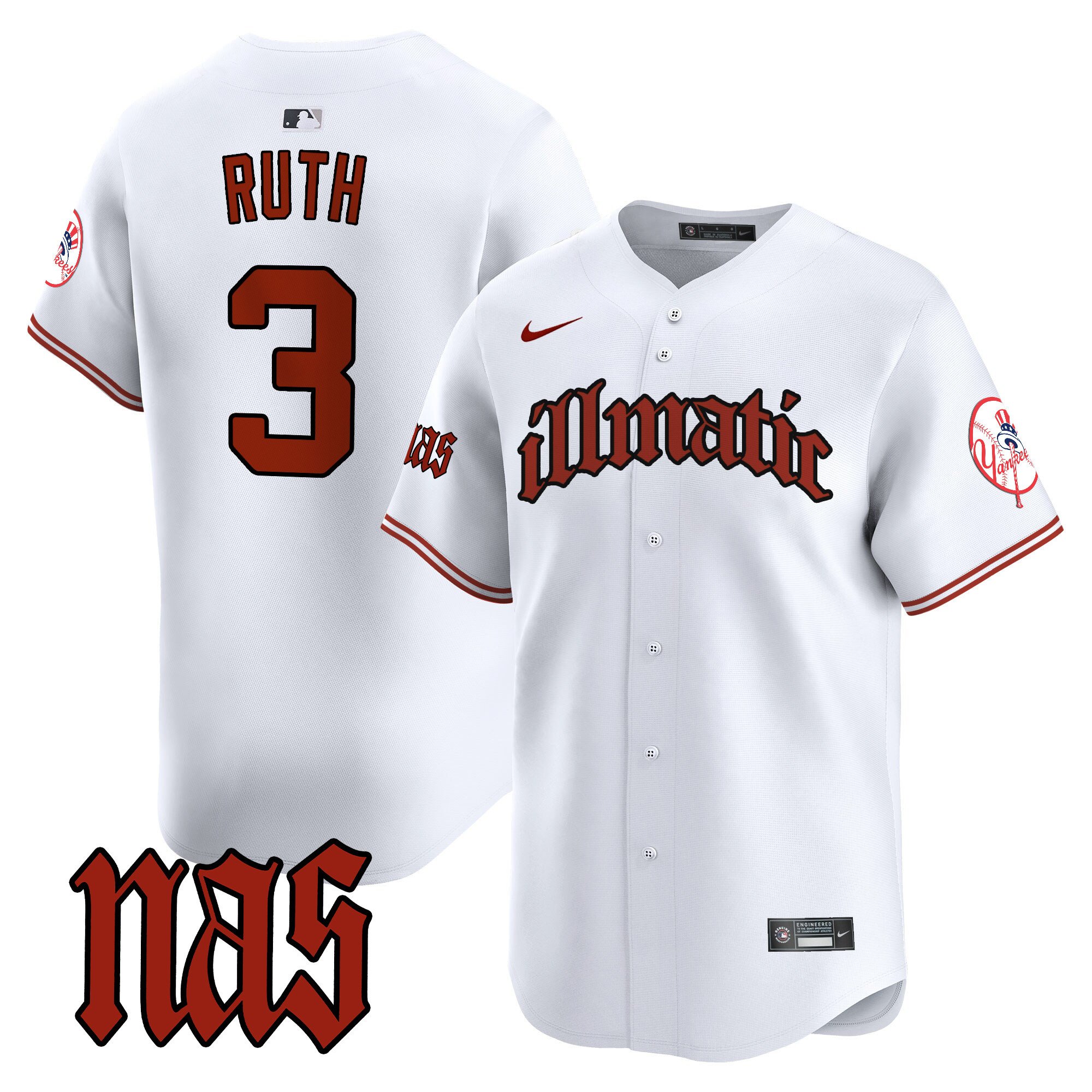 Men's Babe Ruth New York Yankees Nas Illmatic Vapor Premier Limited White Jersey - All Stitched