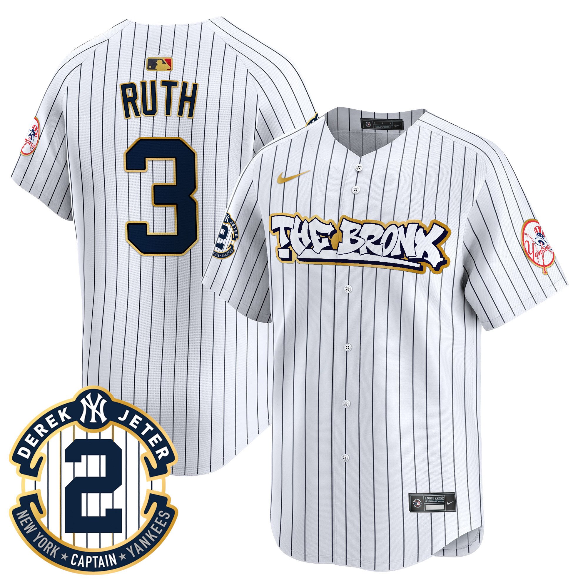 Men's Babe Ruth New York Yankees The Bronx Graffiti Gold Trim Vapor Premier Limited Pinstripe Jersey - All Stitched