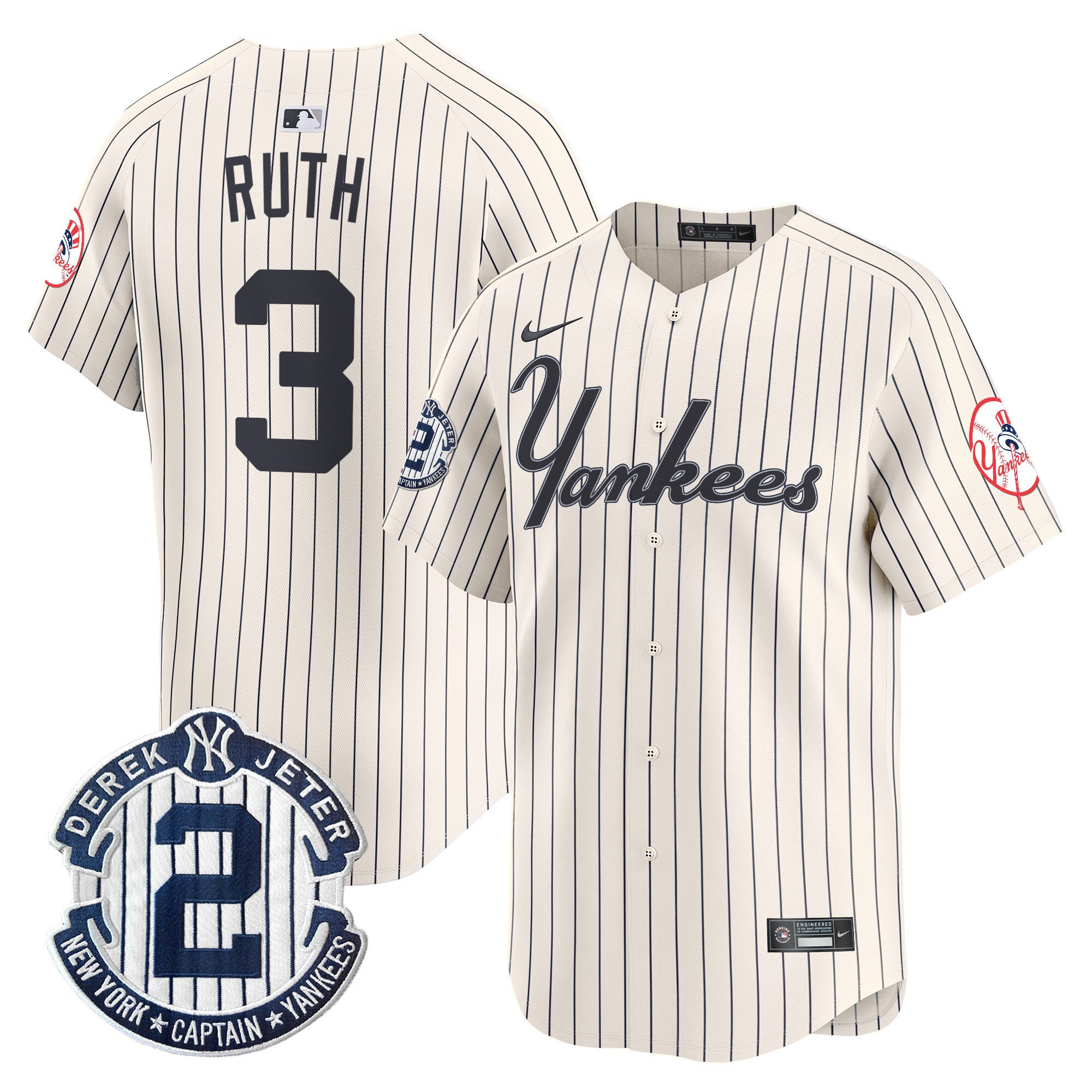 Men's Babe Ruth New York Yankees Throwback Vapor Premier Limited Pinstripe Cream Jersey - All Stitched