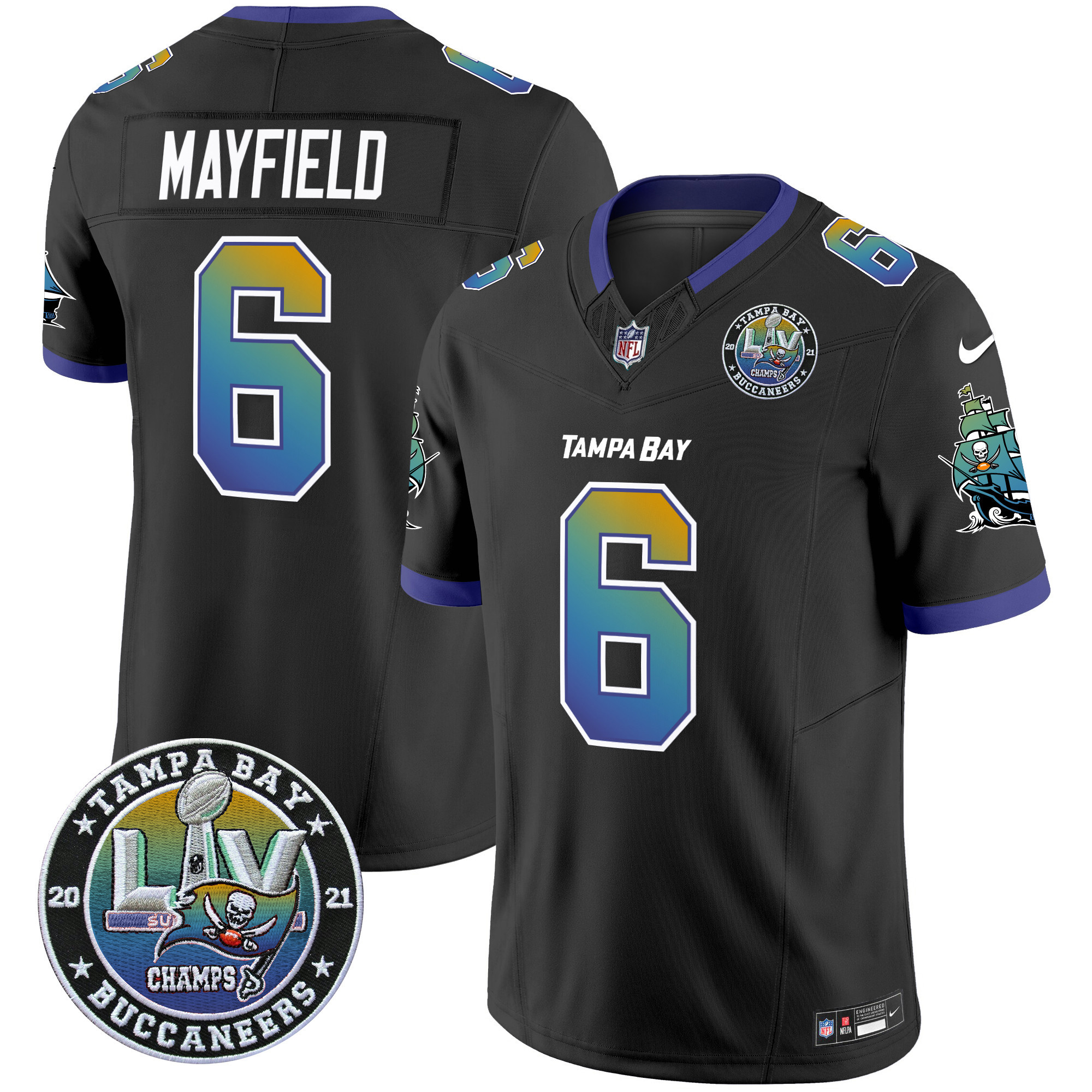 Men's Baker Mayfield Tampa Bay Buccaneers "Tampa City" Super Bowl LIV Patch Vapor Limited Black Jersey - All Stitched