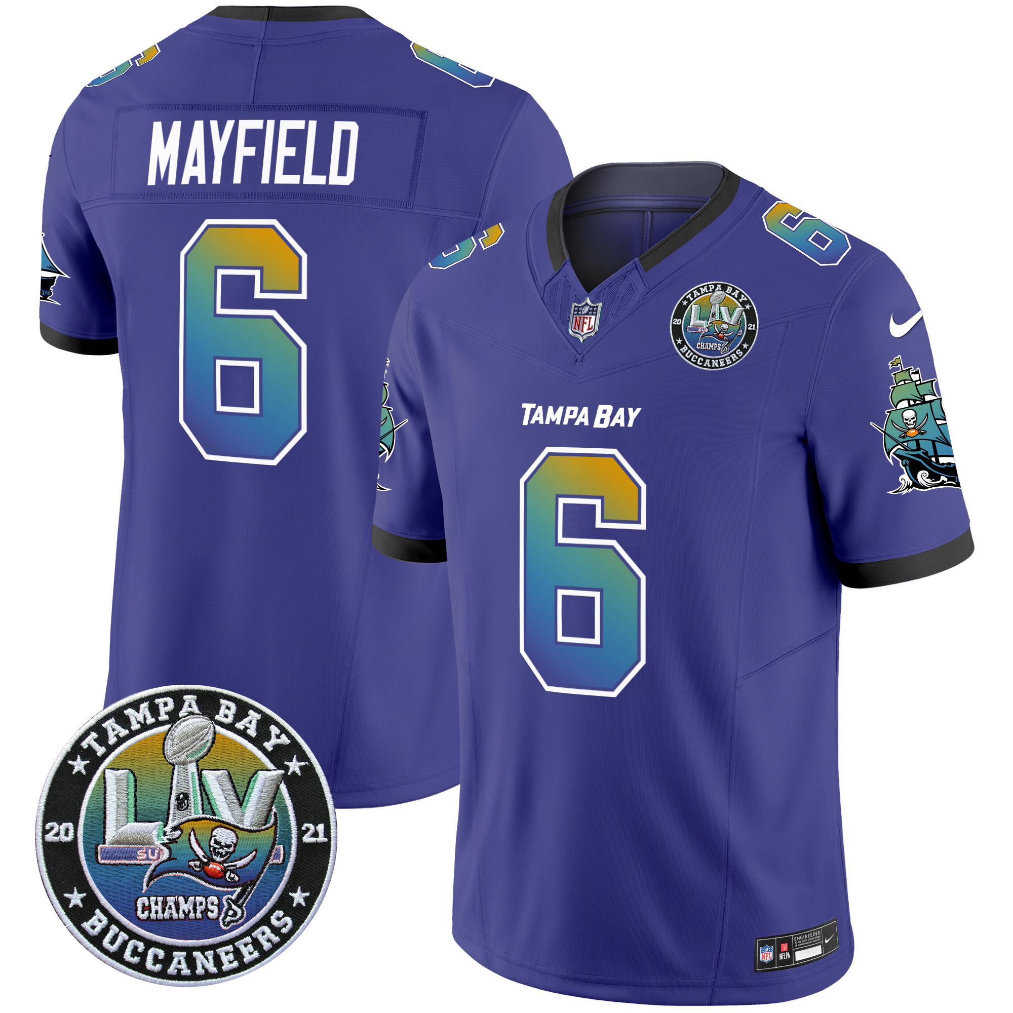 Men's Baker Mayfield Tampa Bay Buccaneers "Tampa City" Super Bowl LIV Patch Vapor Limited Purple Jersey - All Stitched