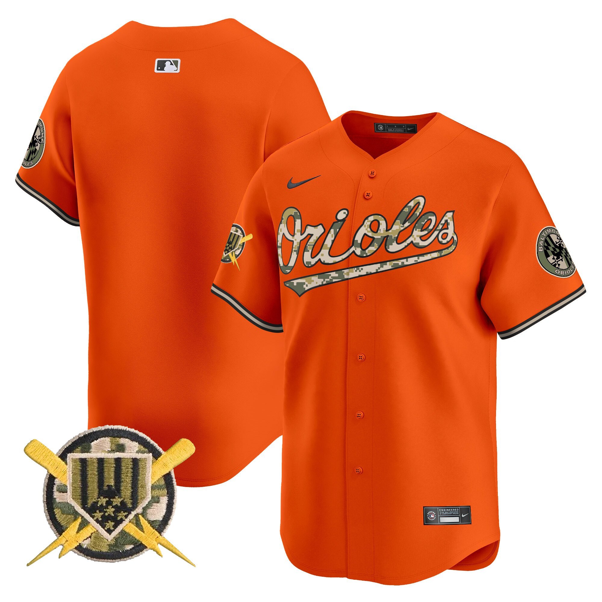 Men's Baltimore Orioles Armed Forces Day Vapor Premier Limited Orange Jersey - All Stitched