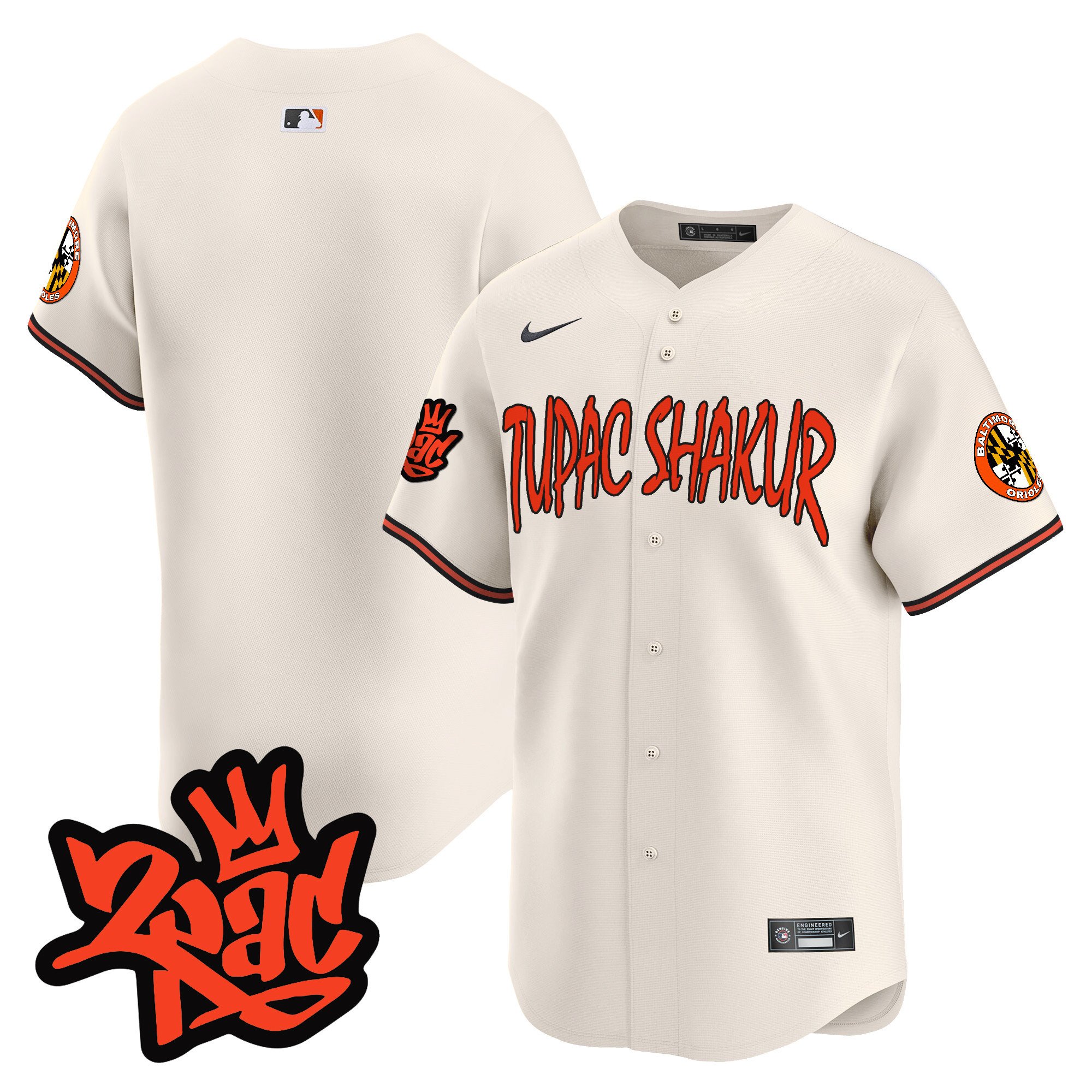 Men's Baltimore Orioles Tupac Shakur Vapor Premier Limited Cream Jersey - All Stitched
