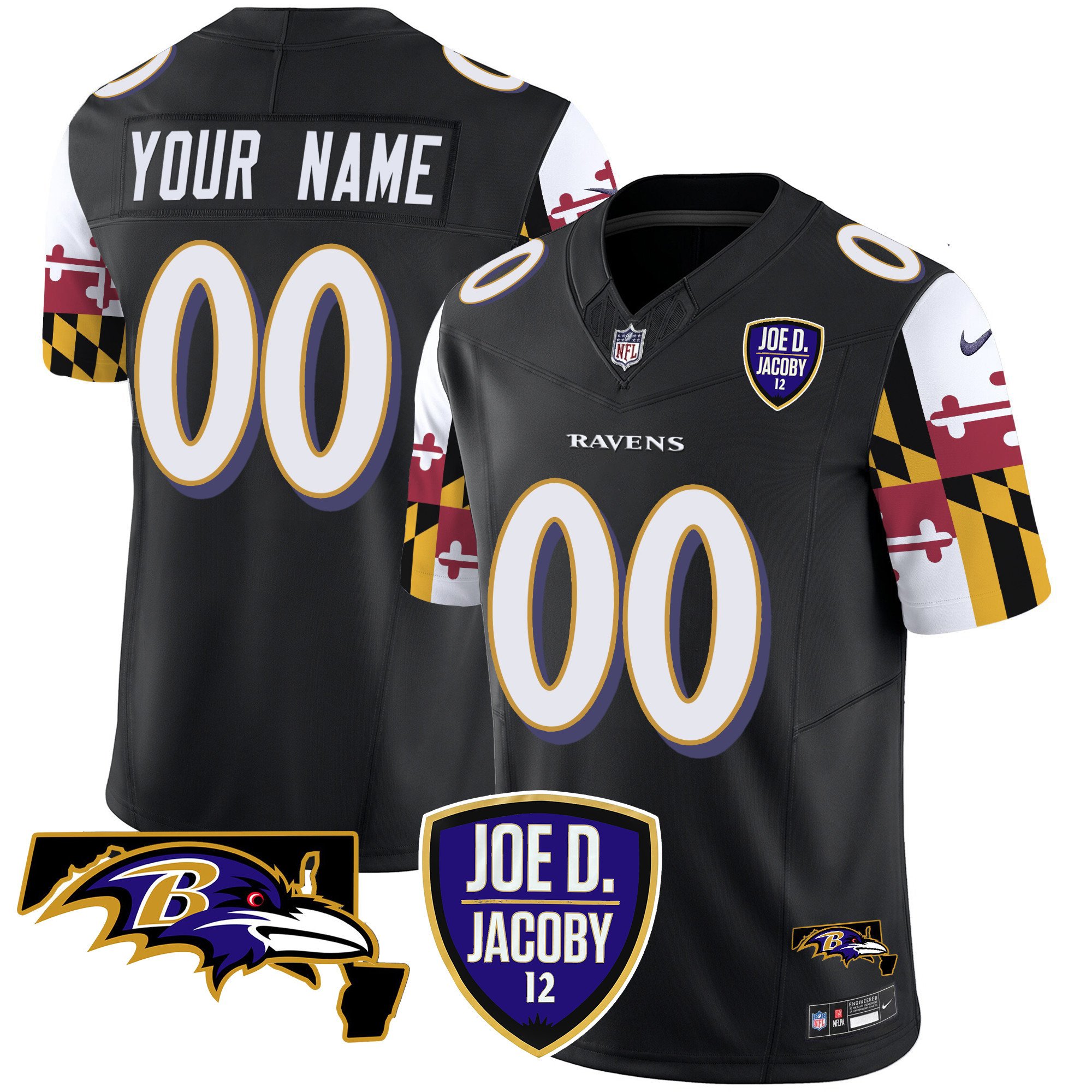Men's Baltimore Ravens Joe D & Jacoby Patch Vapor Limited Custom Black Jersey V2 - All Stitched
