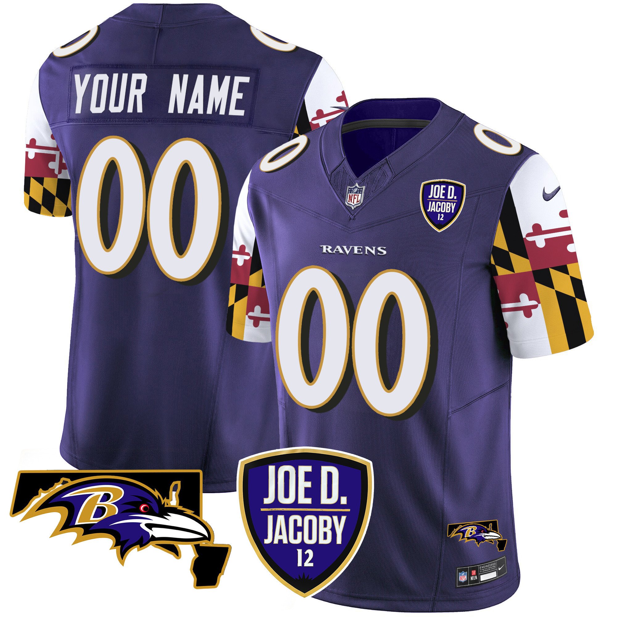 Men's Baltimore Ravens Joe D & Jacoby Patch Vapor Limited Custom Purple Jersey V2 - All Stitched
