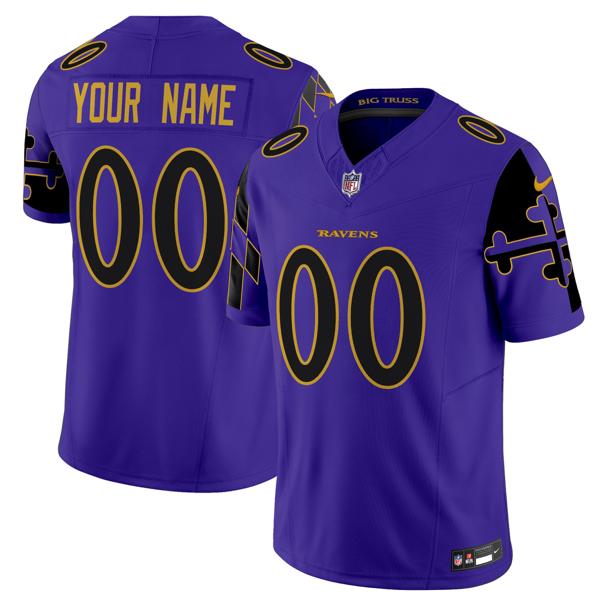 Men's Baltimore Ravens Maryland Flag Vapor Limited Custom Purple Limited Jersey - All Stitched