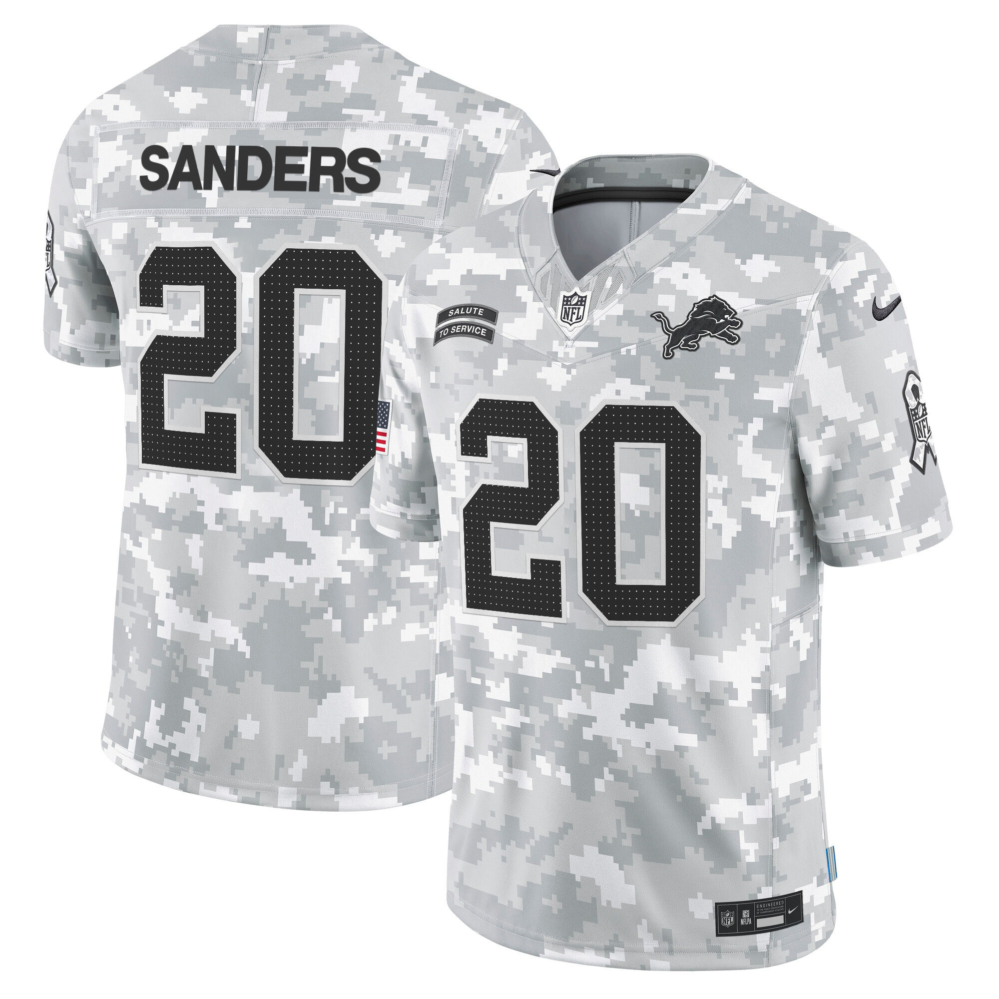 Men's Barry Sanders Detroit Lions 2024 Salute to Service Vapor Limited Jersey - Arctic Camo - All Stitched