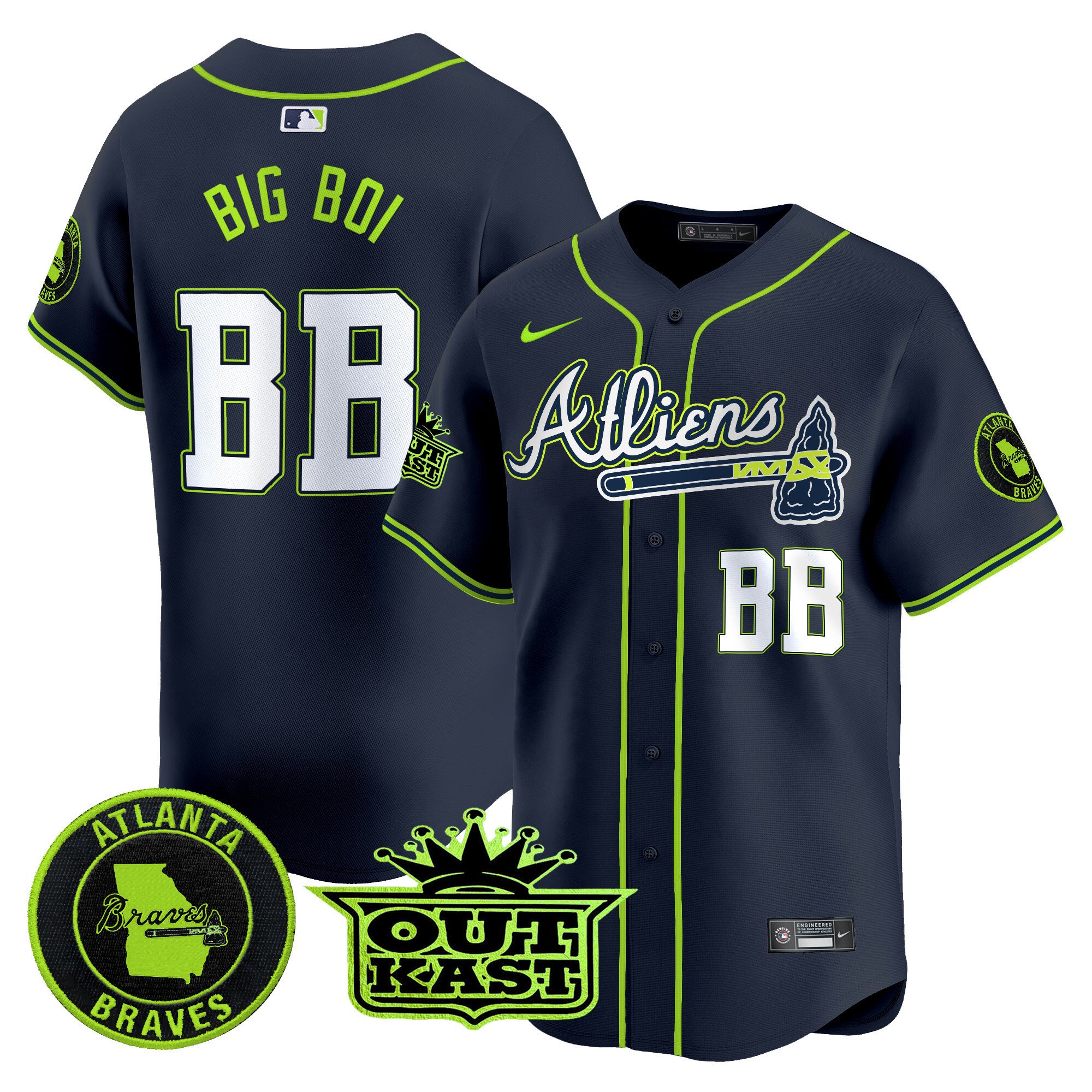 Men's Big Boi Atlanta Braves Atliens Vapor Premier Limited Atliens Jersey V4 - All Stitched
