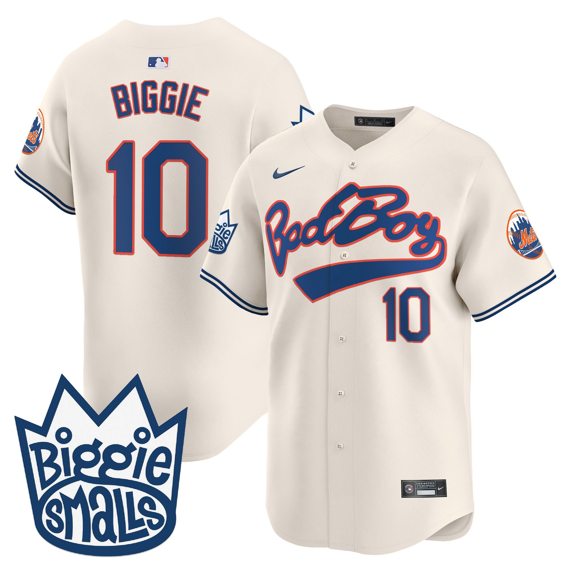 Men's Biggie 10/5 New York Mets Biggie Smalls Vapor Premier Limited Cream Jersey - All Stitched