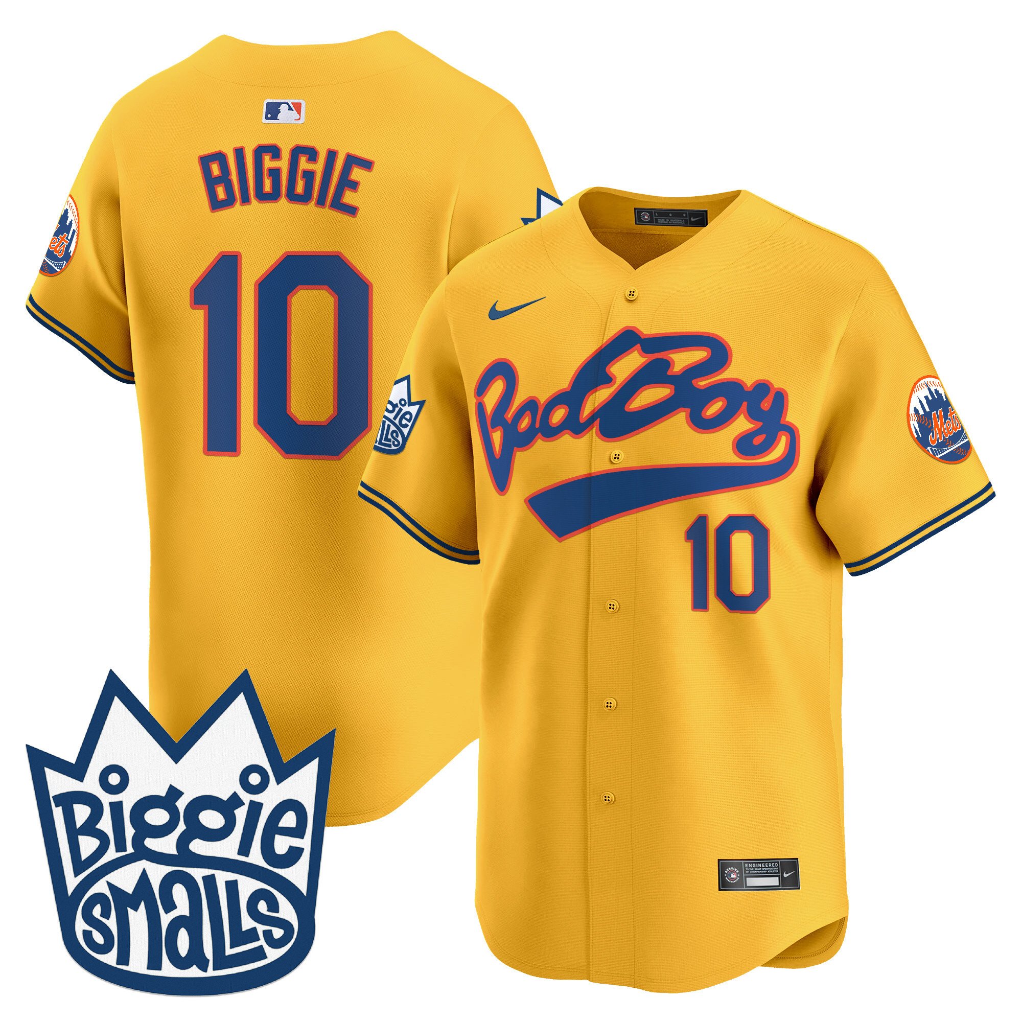 Men's Biggie 10/5 New York Mets Biggie Smalls Vapor Premier Limited Gold Jersey - All Stitched